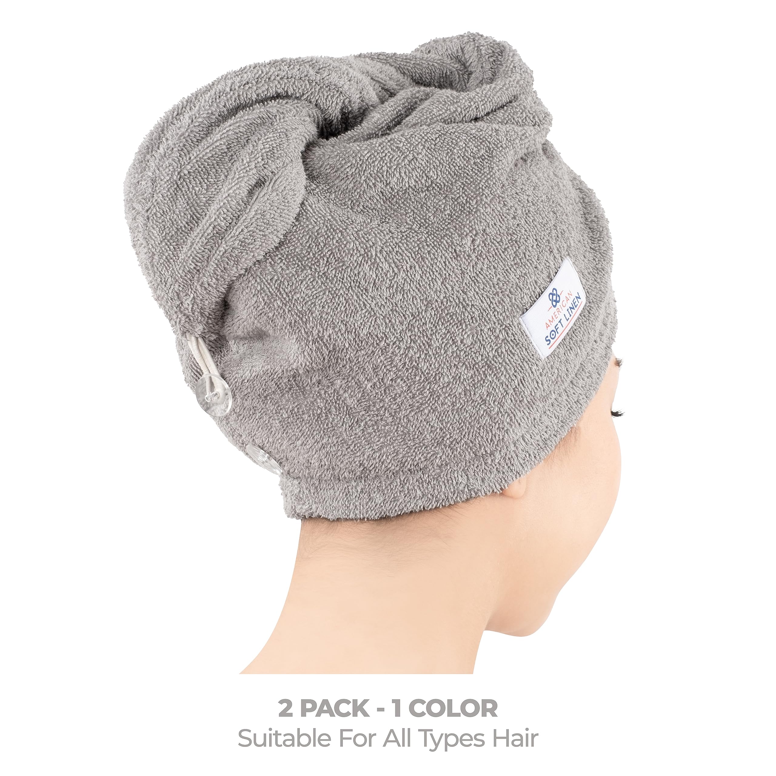 American Soft Linen 100% Cotton Hair Towels for Women, Head Towel Cap, Cotton Hair Turban Towel Wrap for Long Curly Anti Frizz H