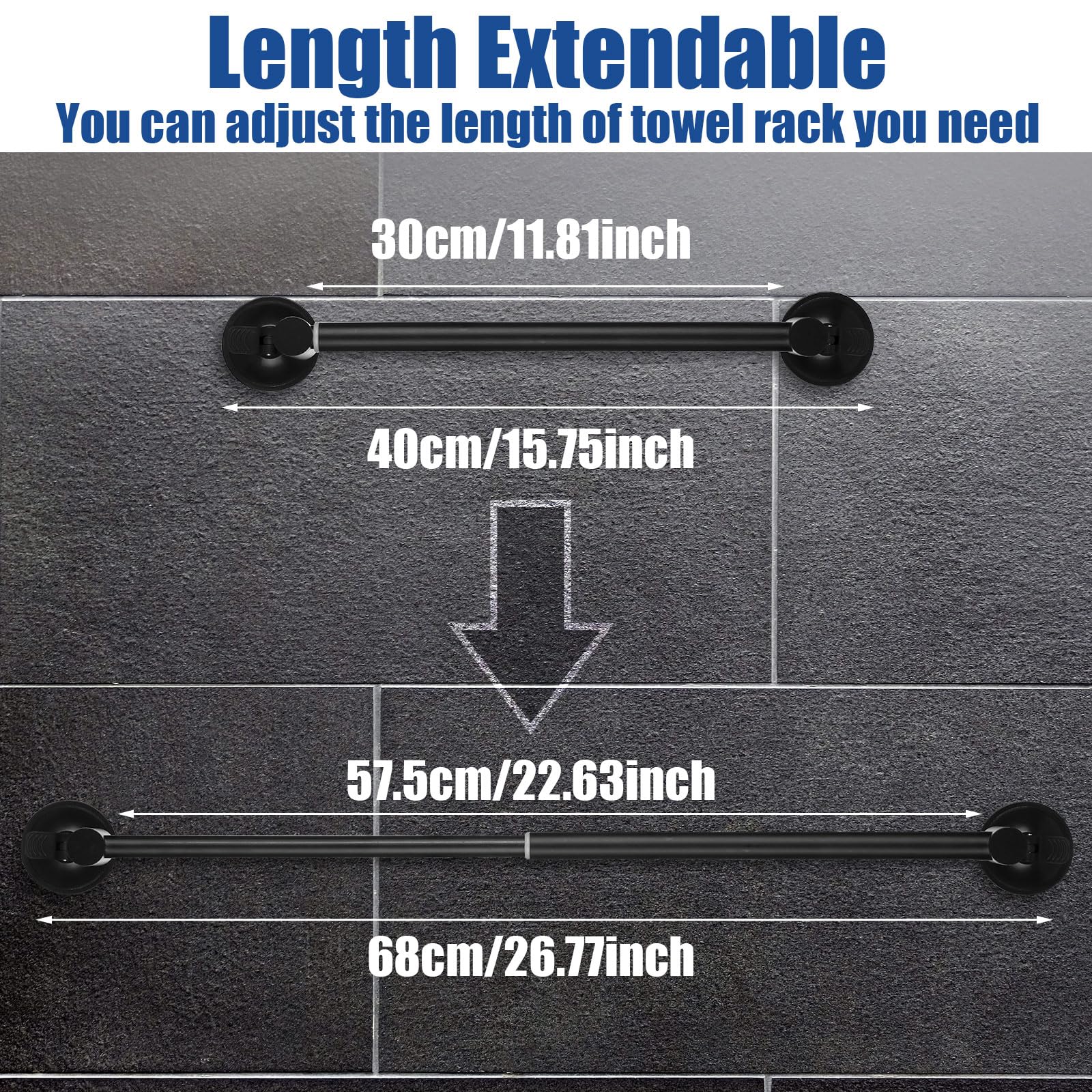 Adjustable 16-27 Suction Cup Towel Bar Extendable Suction Cup Towel Holder Bathroom Stainless Steel Towel Rack Towel Bar For Gla