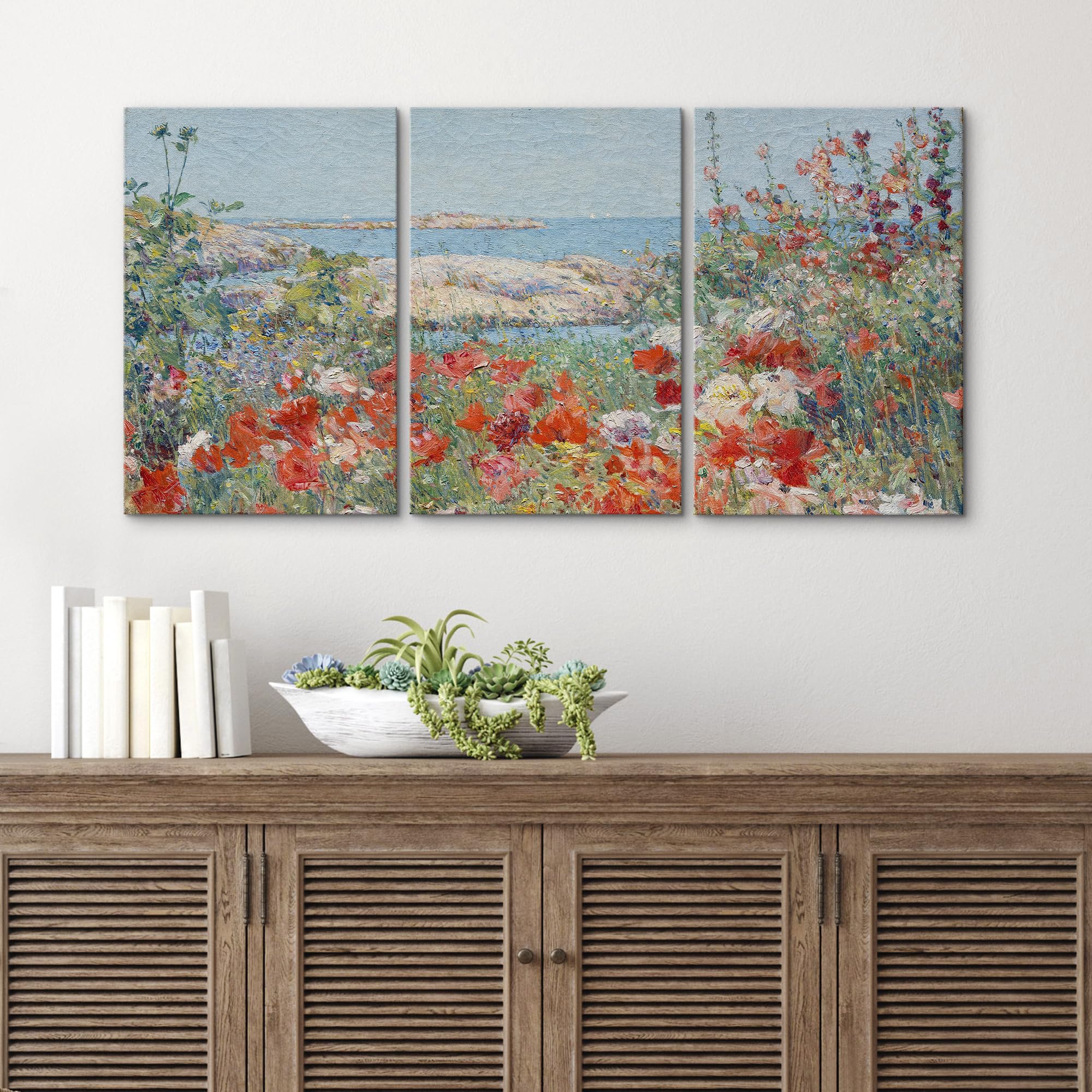 Wall26 Canvas Print Wall Art Set Watercolor Pastel Flower Field Coastal Landscape Nature Wilderness Illustrations Modern Art Dec