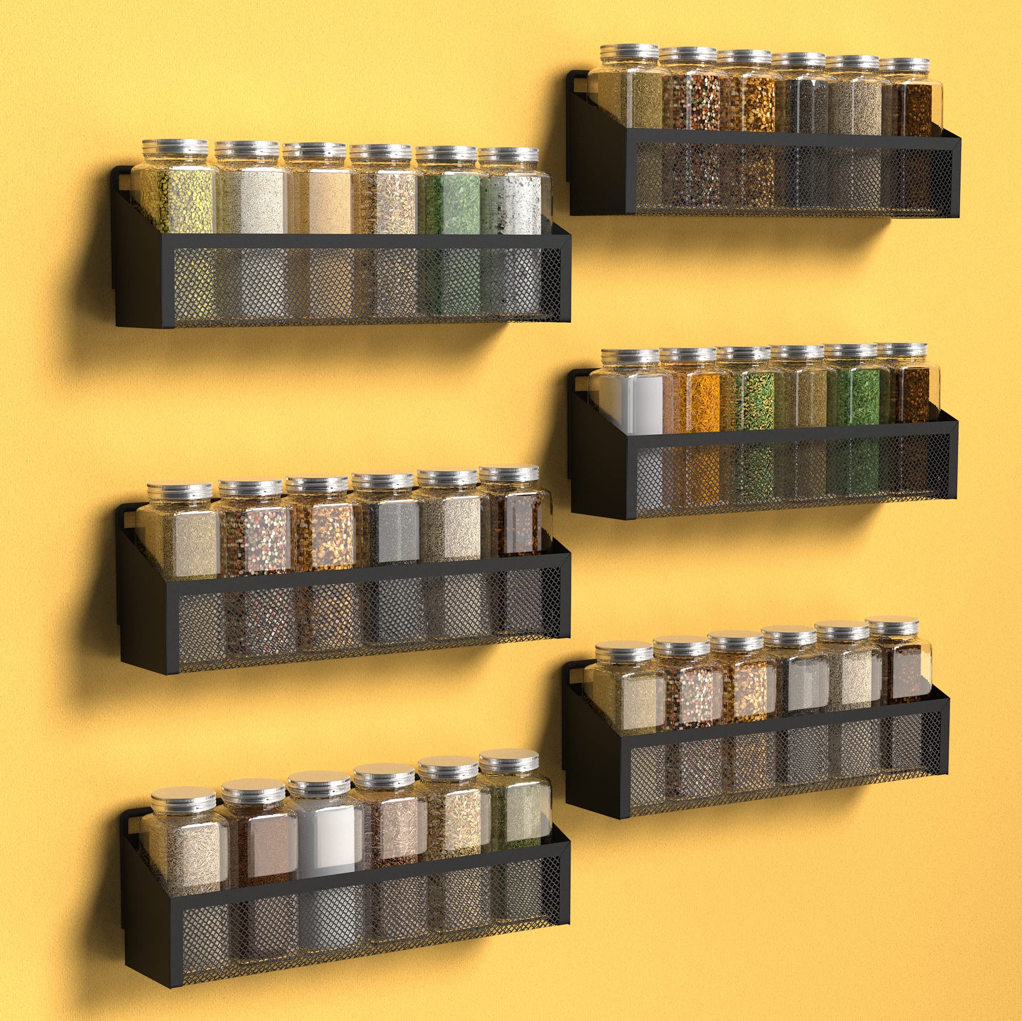 Moforoco 6 Spice Rack Over Door Pantry Organizer for Cabinet Door Wall Mount, Hanging Black Spice Pantry Organization Storage Sh