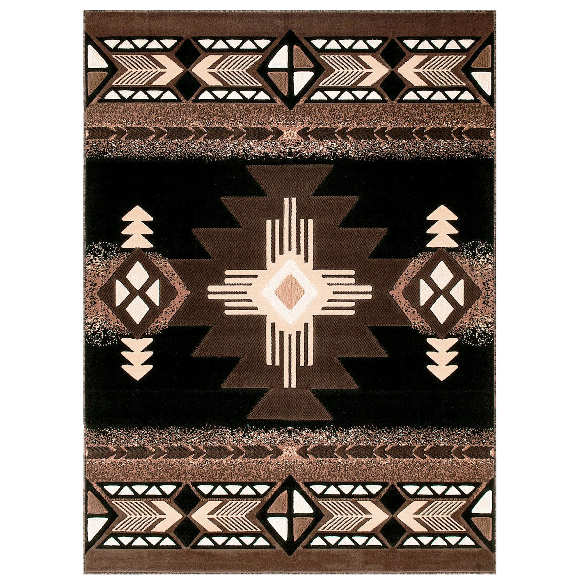 YHSF South West Native American Area Rug C318 (Black, 5 Feet x 7 Feet)
