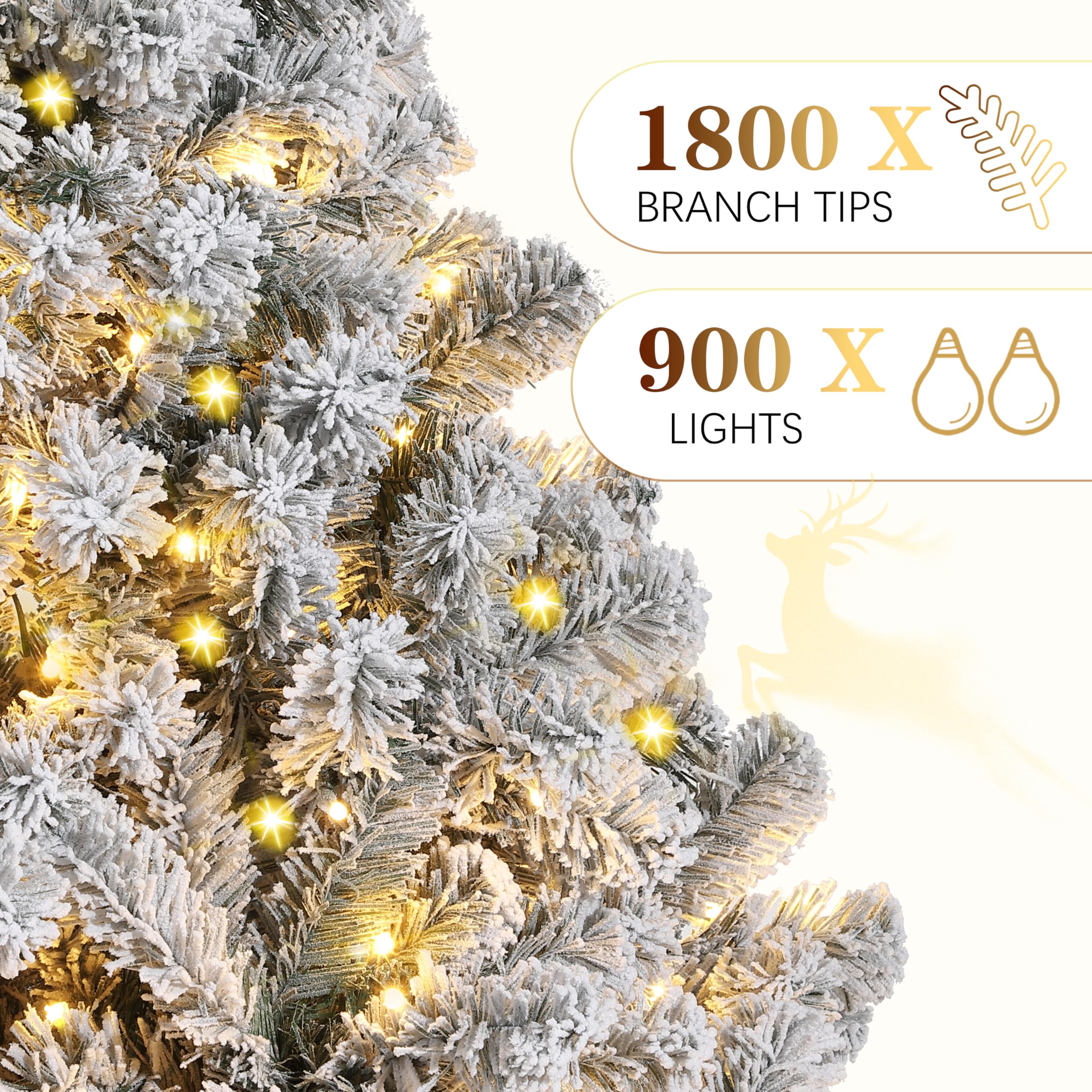 9FT Pre-Lit Snow Flocked Artificial Full Christmas Tree with Warm Lights, Artificial Christmas Tree Full Prelighted Xmas Tree wi