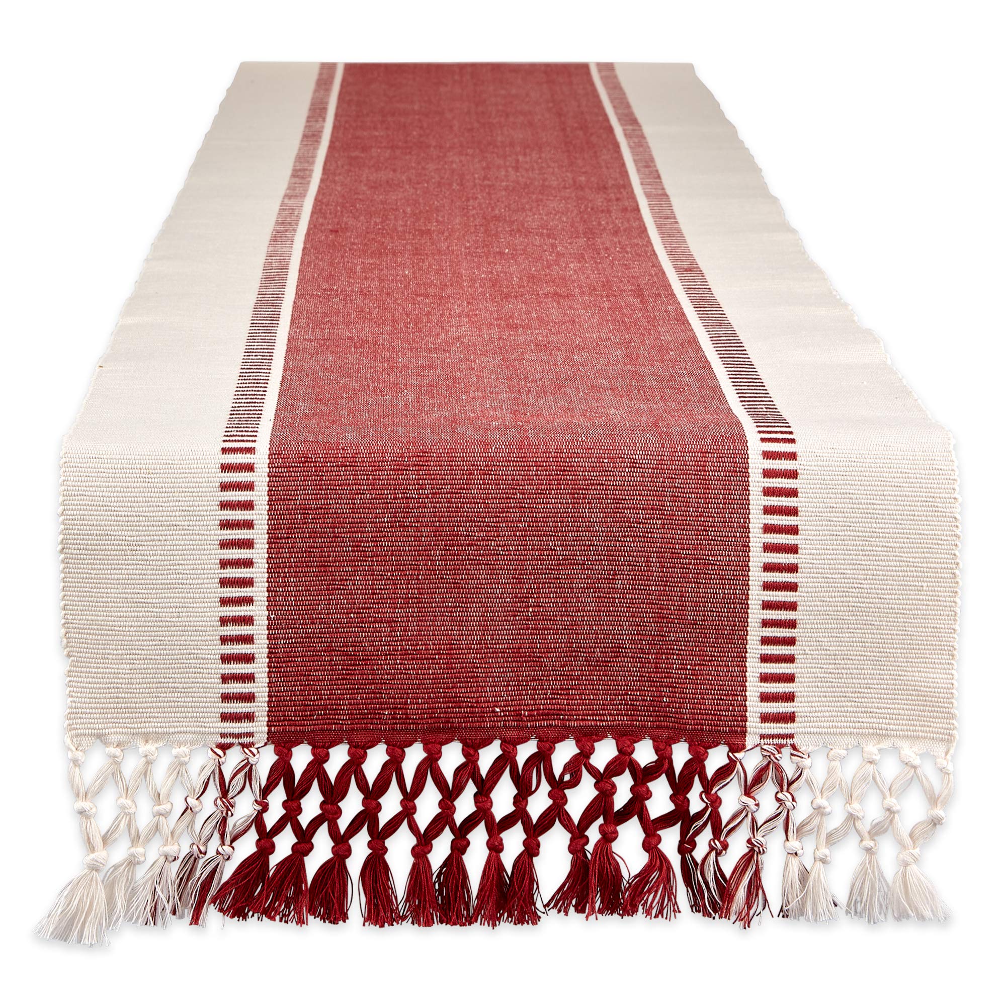 Dii Dobby Stripe Woven Table Runner, 13X108 (13X113.5, Fringe Included), Barn Red
