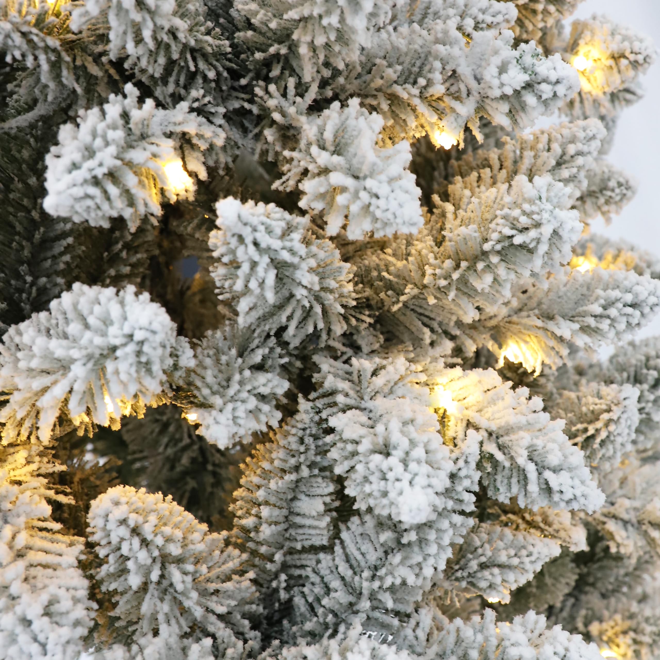 Senjie Prelit Snow Flocked Pencil Christmas Tree, Slim X-mas Tree with LED Lights,Folding Metal Stand, Perfect for Holiday Indoo