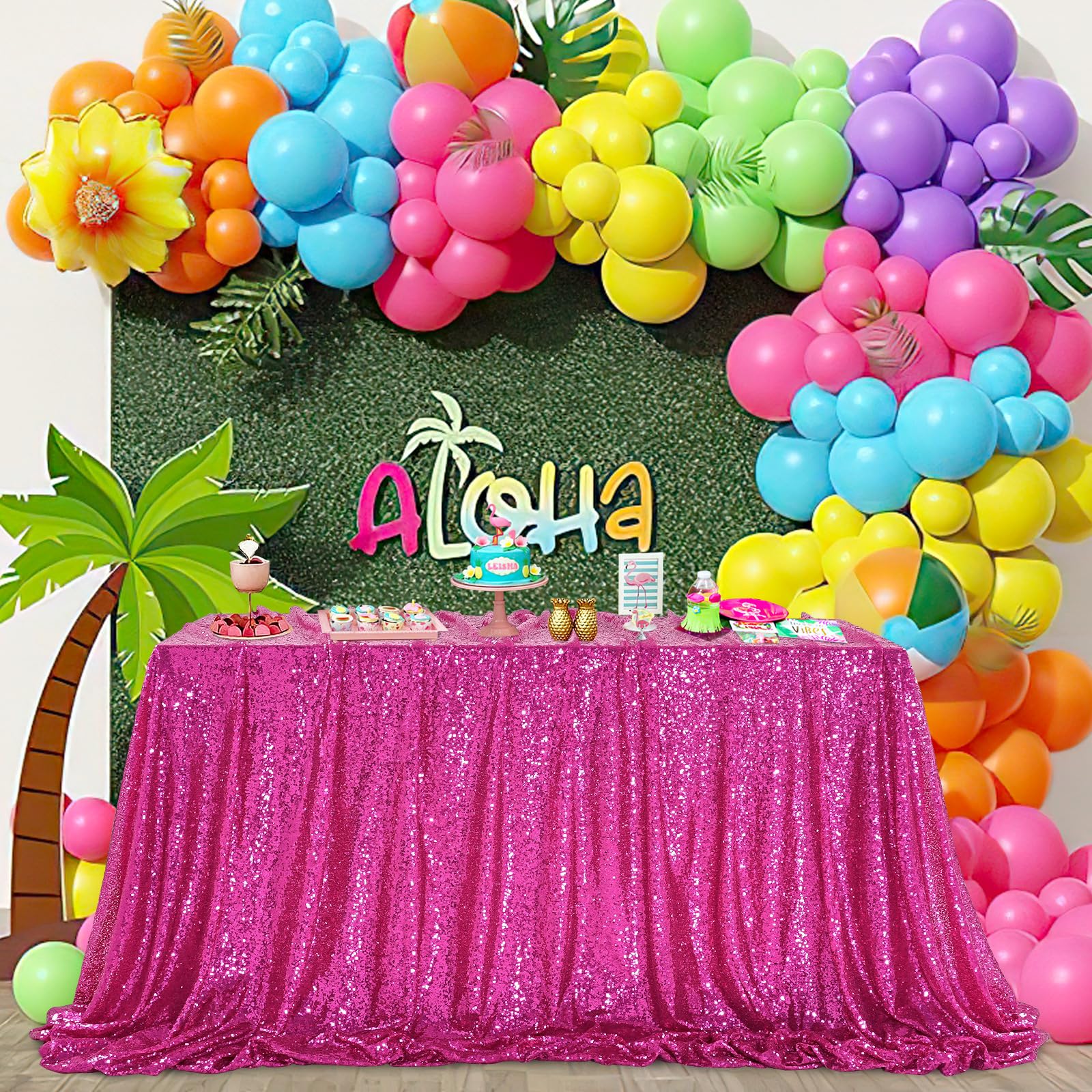 Queendream Rectangular Sequin Tablecloth 90 X 132 Inch Sparkly Patio Table Cloth For Spring Party Wedding Baby Shower Table Deco