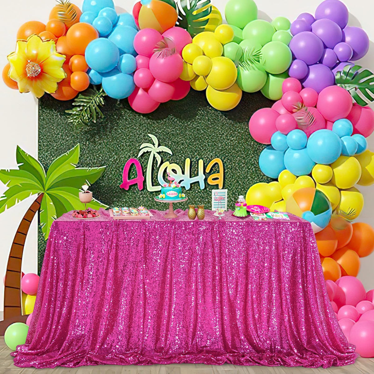 Queendream Rectangular Sequin Tablecloth 90 X 132 Inch Sparkly Patio Table Cloth For Spring Party Wedding Baby Shower Table Deco