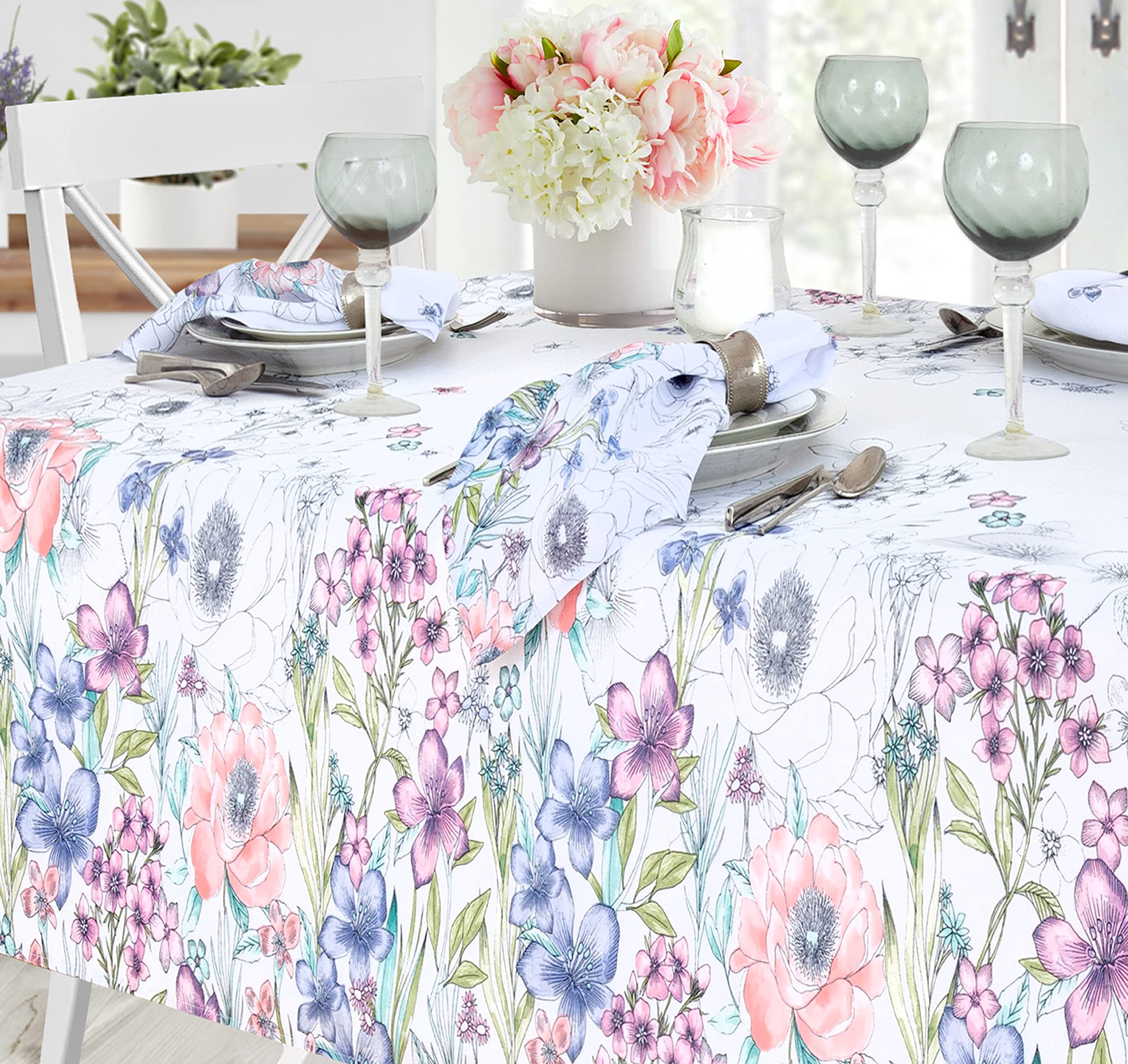 Newbridge Easter Garden Breeze Square Fabric Napkins, Set Of 8 Napkins, Easy Care And Stain Resistant Fabric Napkins For Holiday
