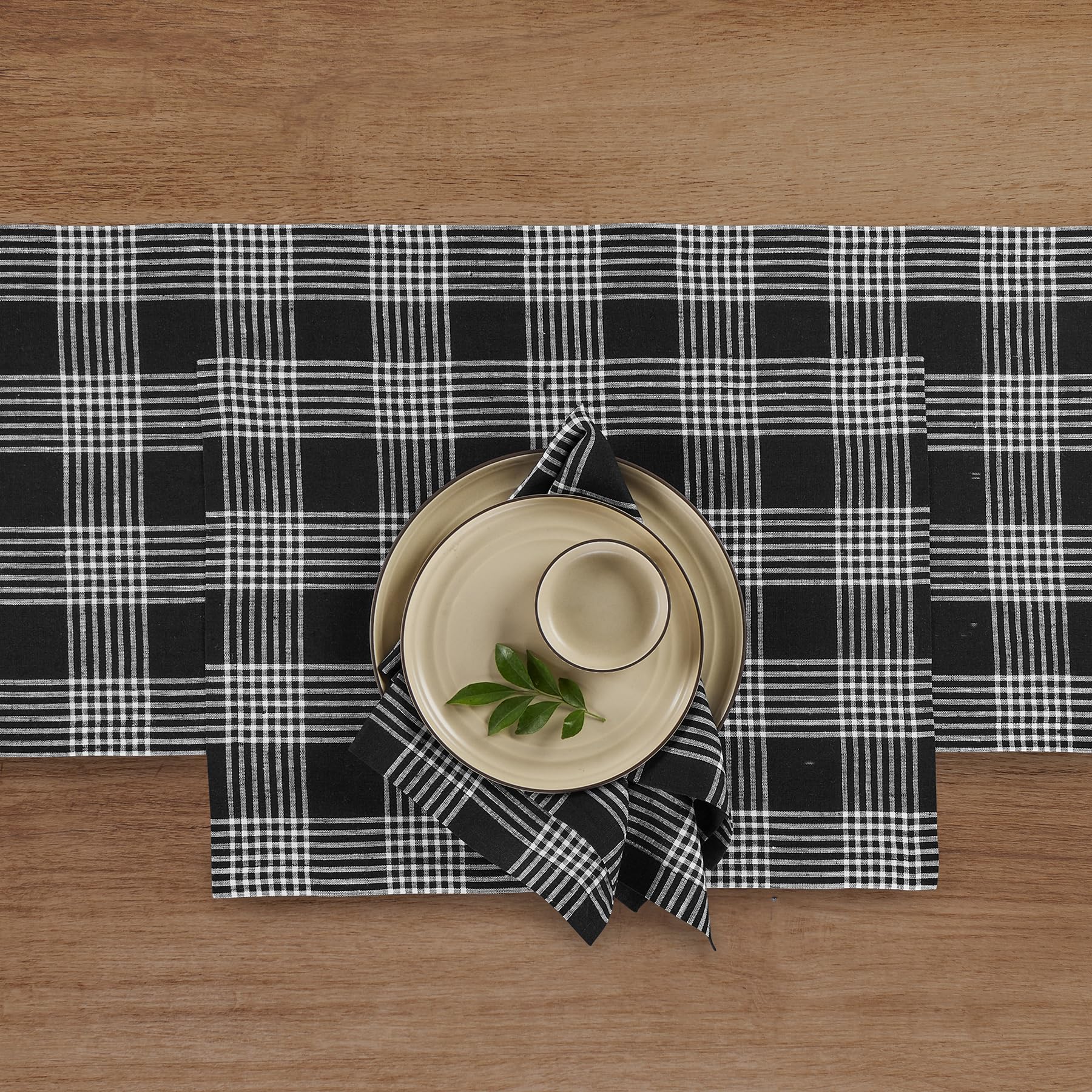 Solino Home Plaid Linen Dinner Napkins 20 X 20 Inch - 100% Pure Linen Black And White Glen Check Cloth Napkins Set Of 4 - Handcr
