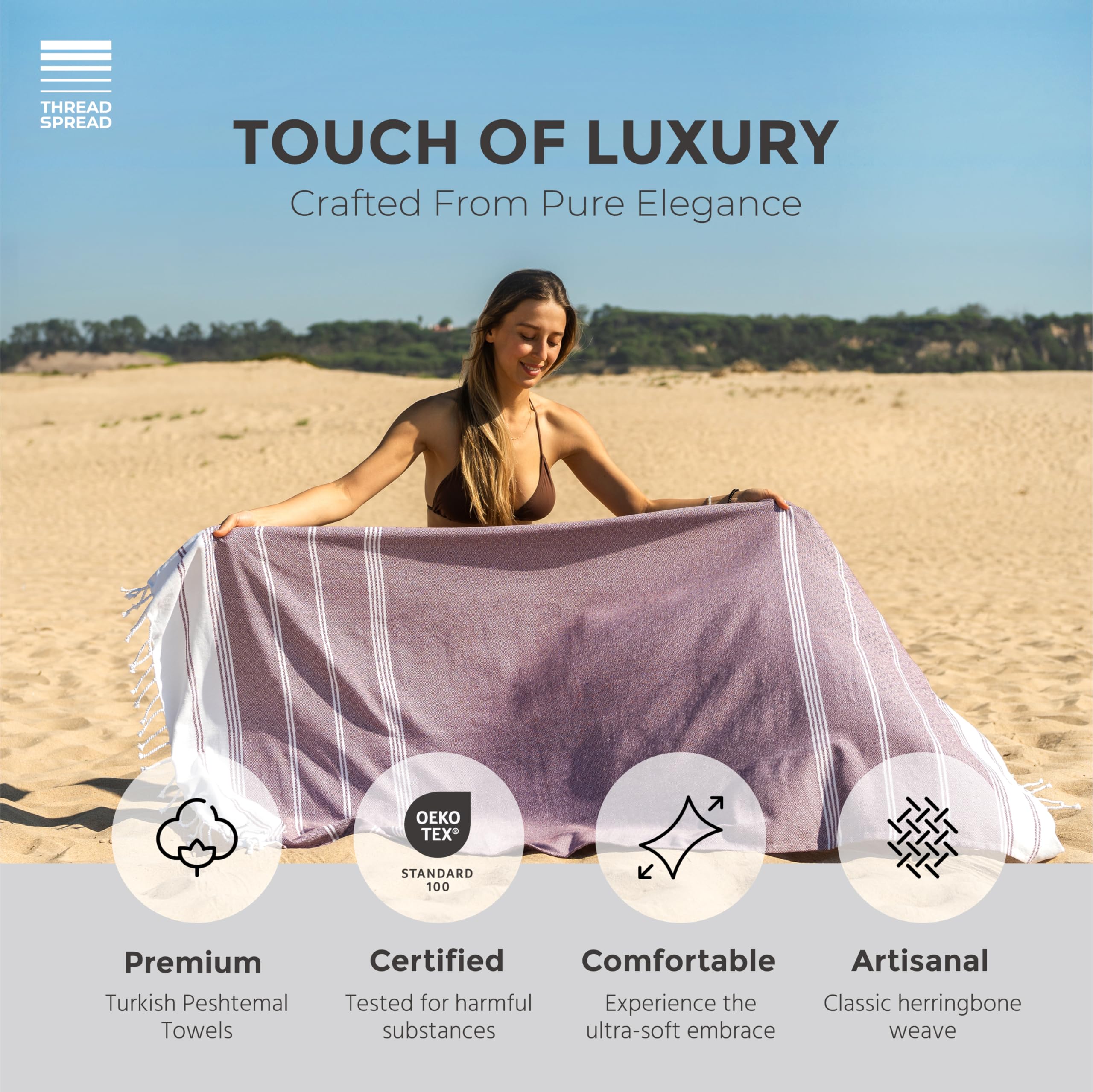 Thread Spread Quick Dry Beach Towel - Turkish Cotton Beach Towels 2 Pack - 39'' X 71'' Sand Proof Beach Towels, Oversized Beach