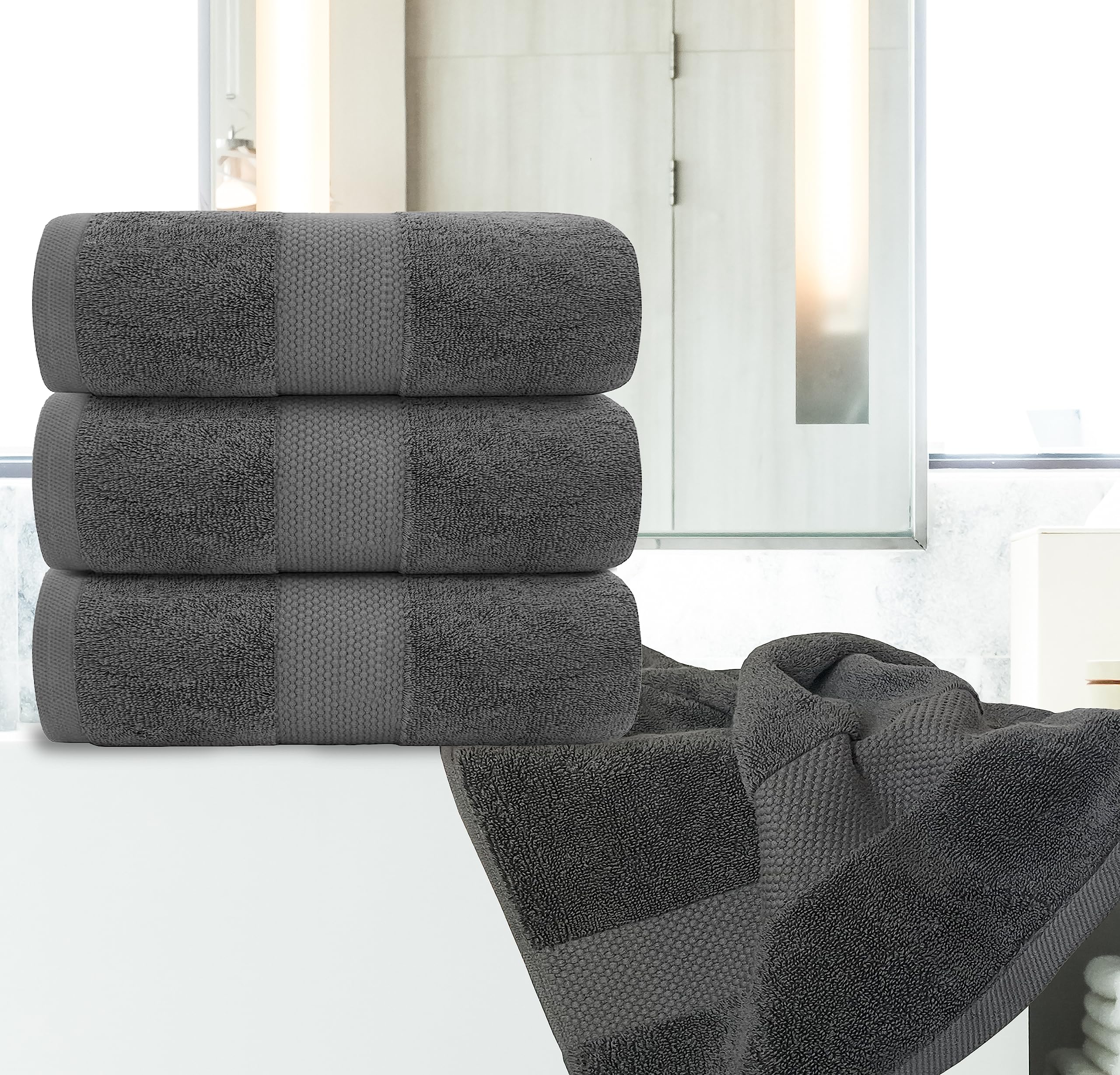 White Classic Luxury Bath Towels Extra Large - Cotton Hotel spa Bathroom Towel 30x56  4 Pack  Dark Gray