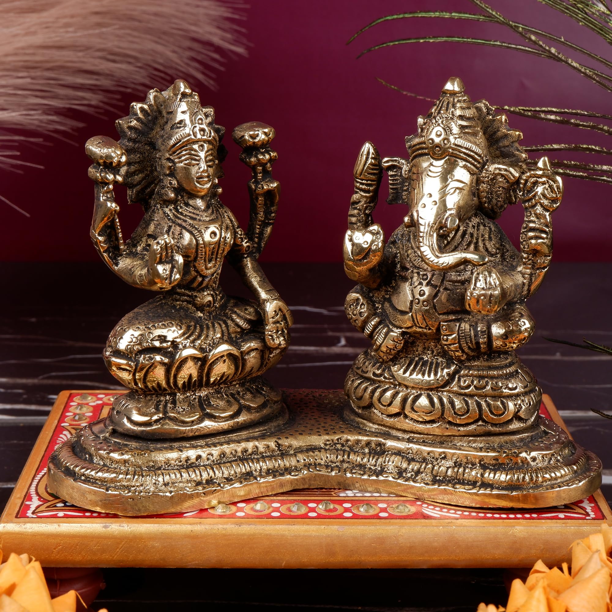 Shoppingrox Lakshmi Ganesh Set 11 Cm Religious Idol & Figurine Brass Metal Yellow Color