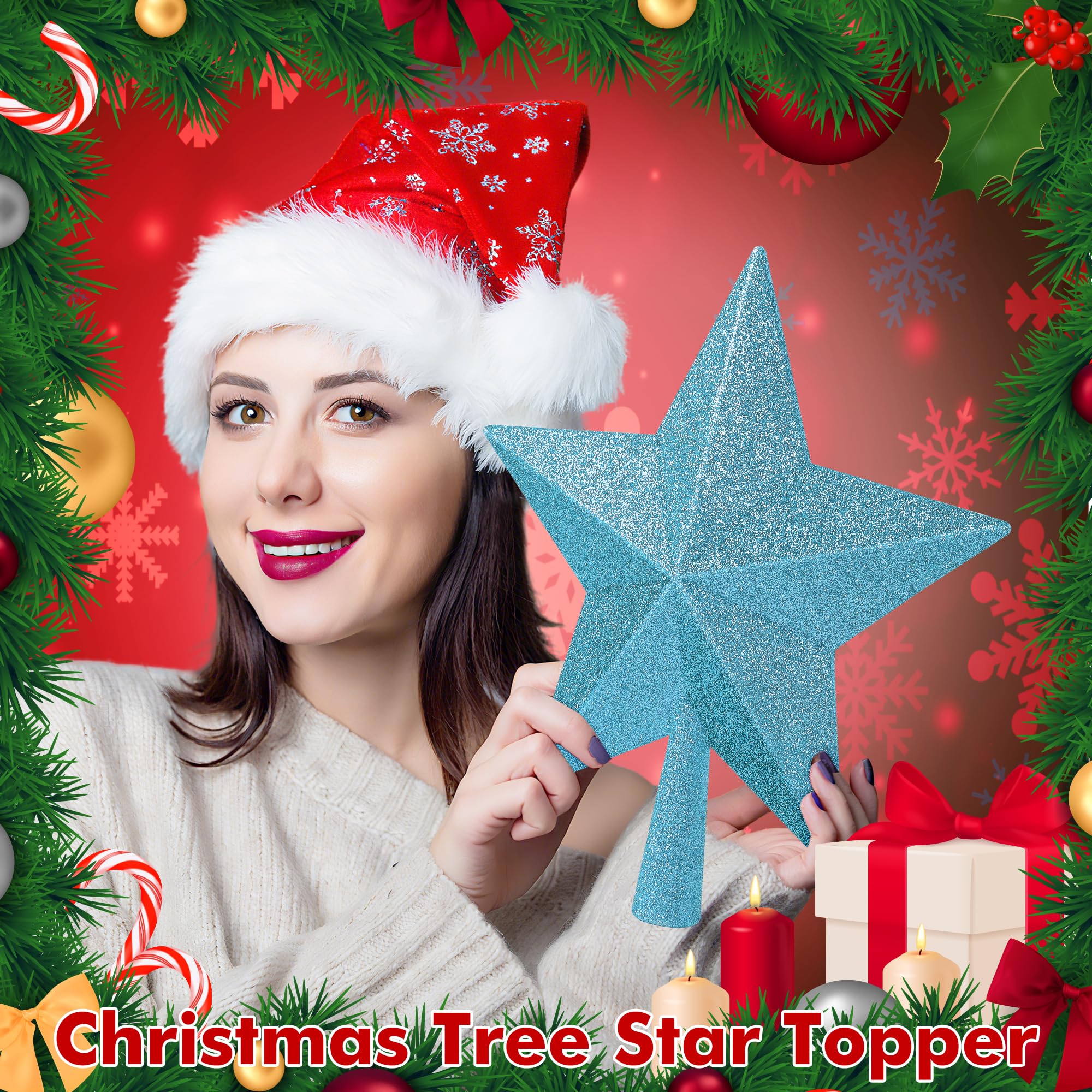 Christmas Tree Topper, Blue 10 3D Star Tree Topper Decorations, Large Christmas Tree Topper Bethlehem Star Ornament, Glitter Sha