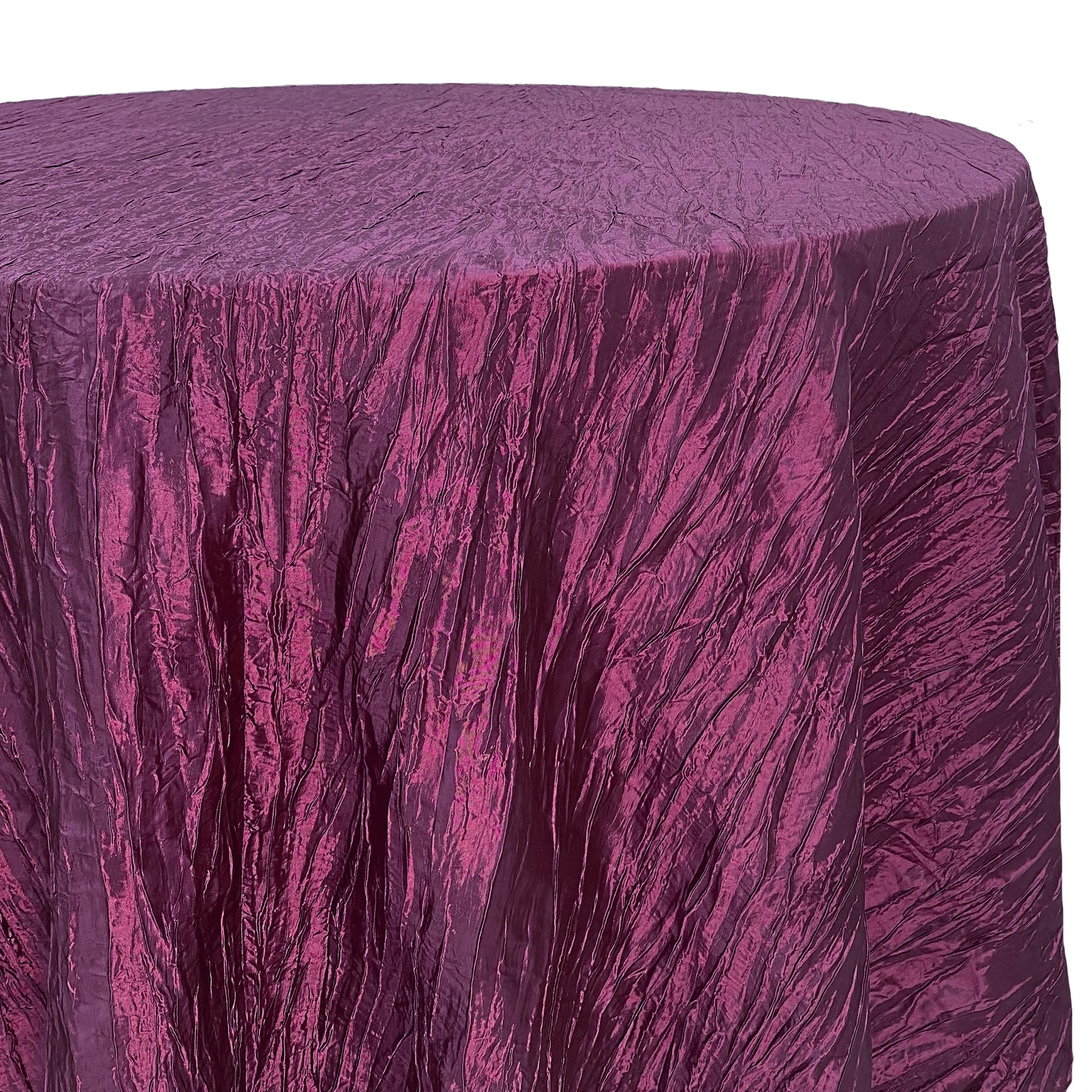 Your Chair Covers - 120 Inch Round Crinkle Taffeta Tablecloth - Eggplant, Crushed Shiny Dining Table Cloth For Wedding Party Bir