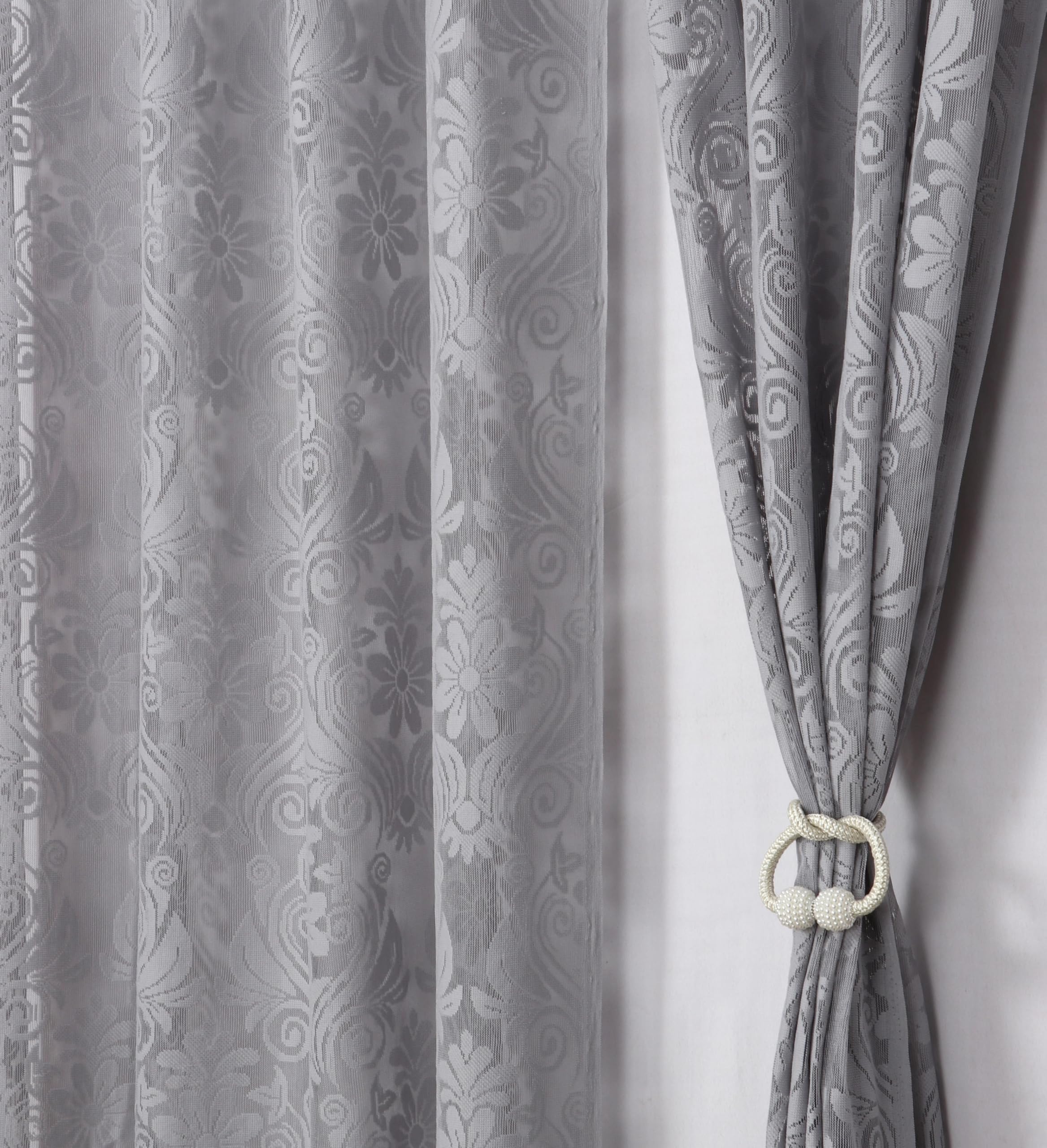 Homefab India Self Design Transparent Sheer Curtain - 9 X 4 Feet, Long Door Curtains, Grey, Pack Of 1 Piece