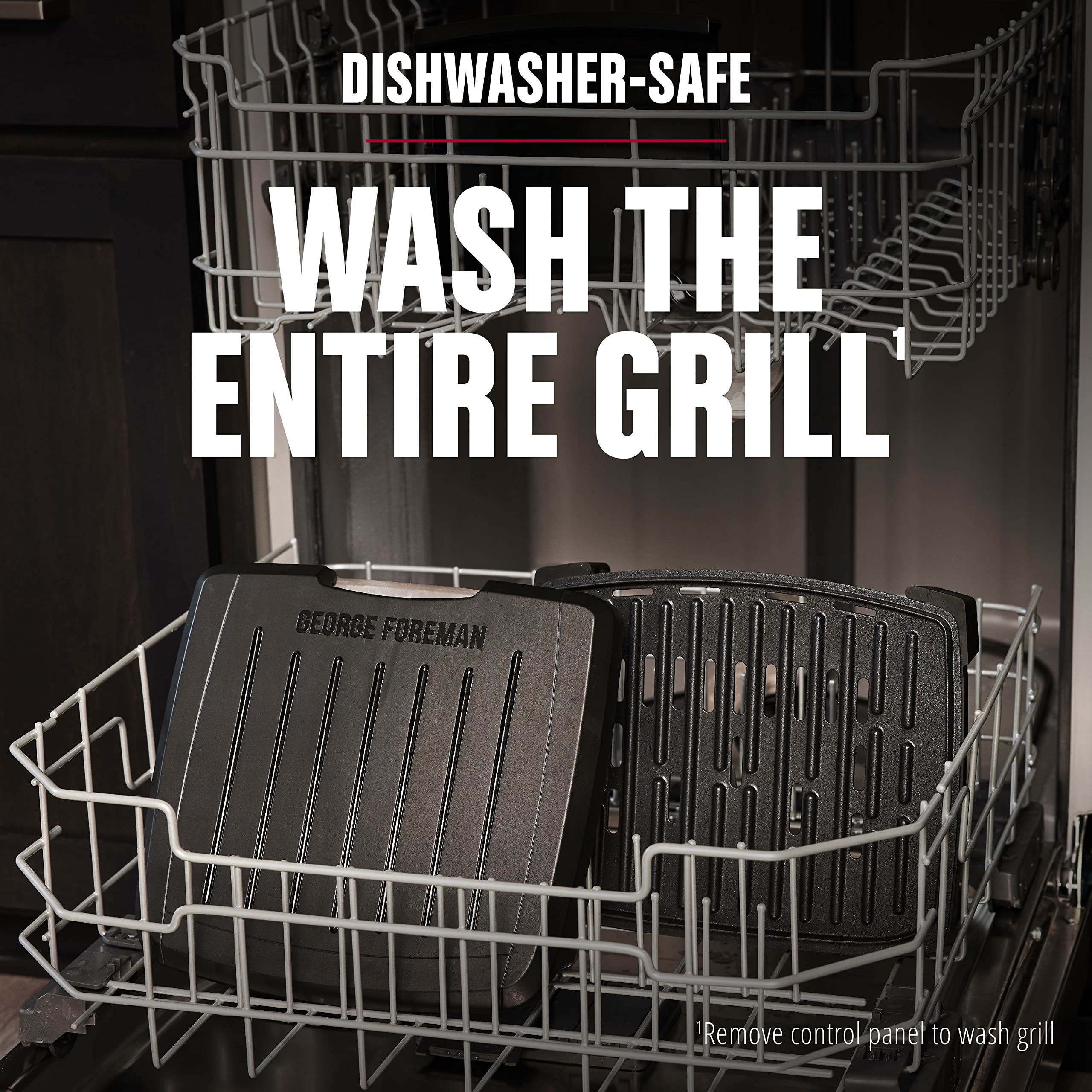 George Foreman Contact Submersible Grill, 5-Serving Grill - Adjustable Temperature Control, Black Plates, Wash The Entire Grill