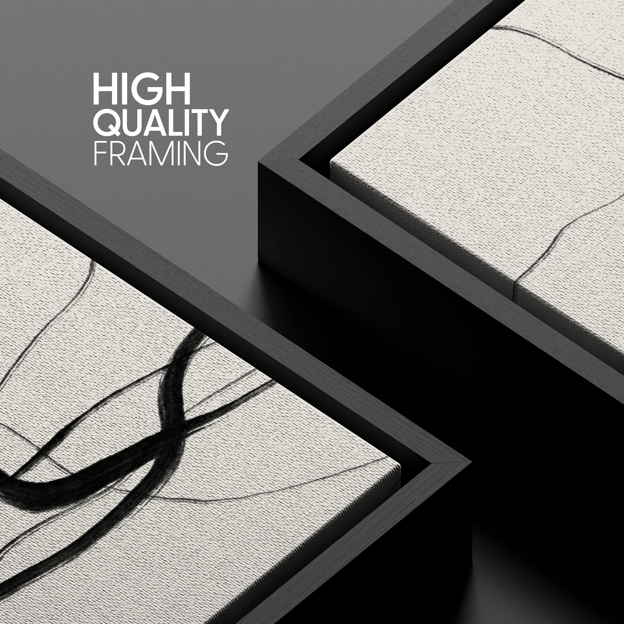 Signwin Framed Canvas Print Wall Art Black Paint Stroke Ribbon Collage Abstract Shapes Illustrations Modern Art Decorative Conte