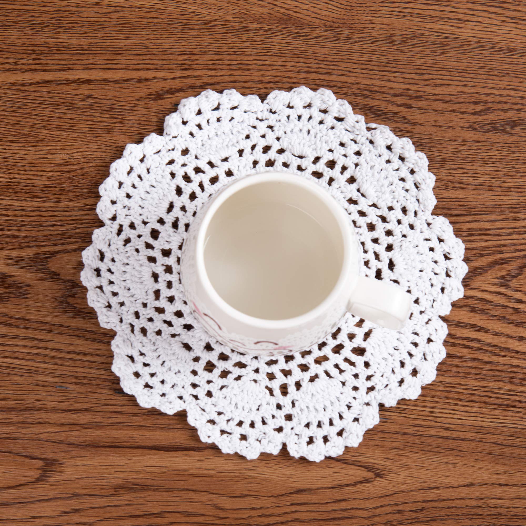 Eiyye Round Coaster 8-Inch Handmade Crochet Small Cotton Doilies Lace Table Hollow Placemats 4-Pieces(White)