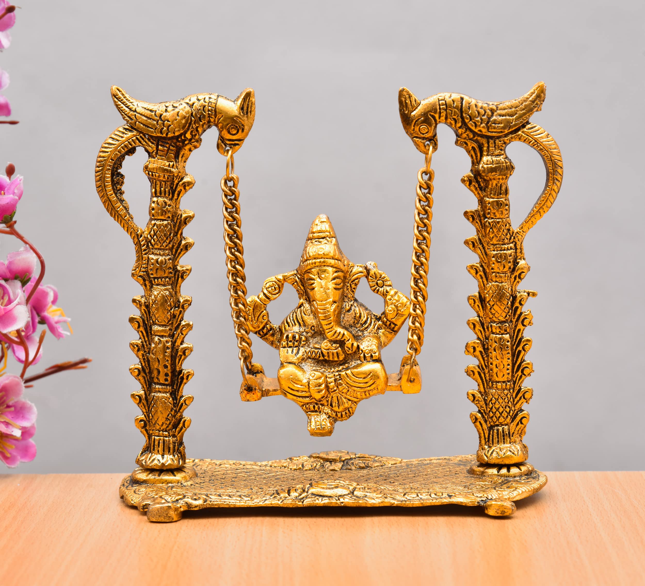 Nirmal Handicraft Gold Plated Metal Handicraft Hindu God Ganesh Ji Bhagwan Idol Swing Jhula Ganesha Murti On Jhoola Home Decor S