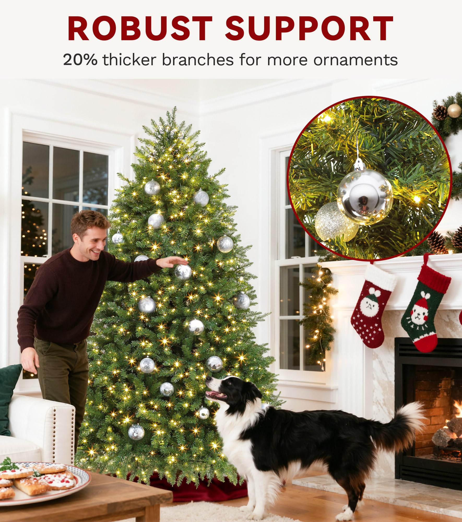 DWVO 7.5ft Pre-Lit Christmas Tree, Bell-Shaped Artificial Pine Christmas treewith 11 Light Modes, Stand Included, Fit for Holida