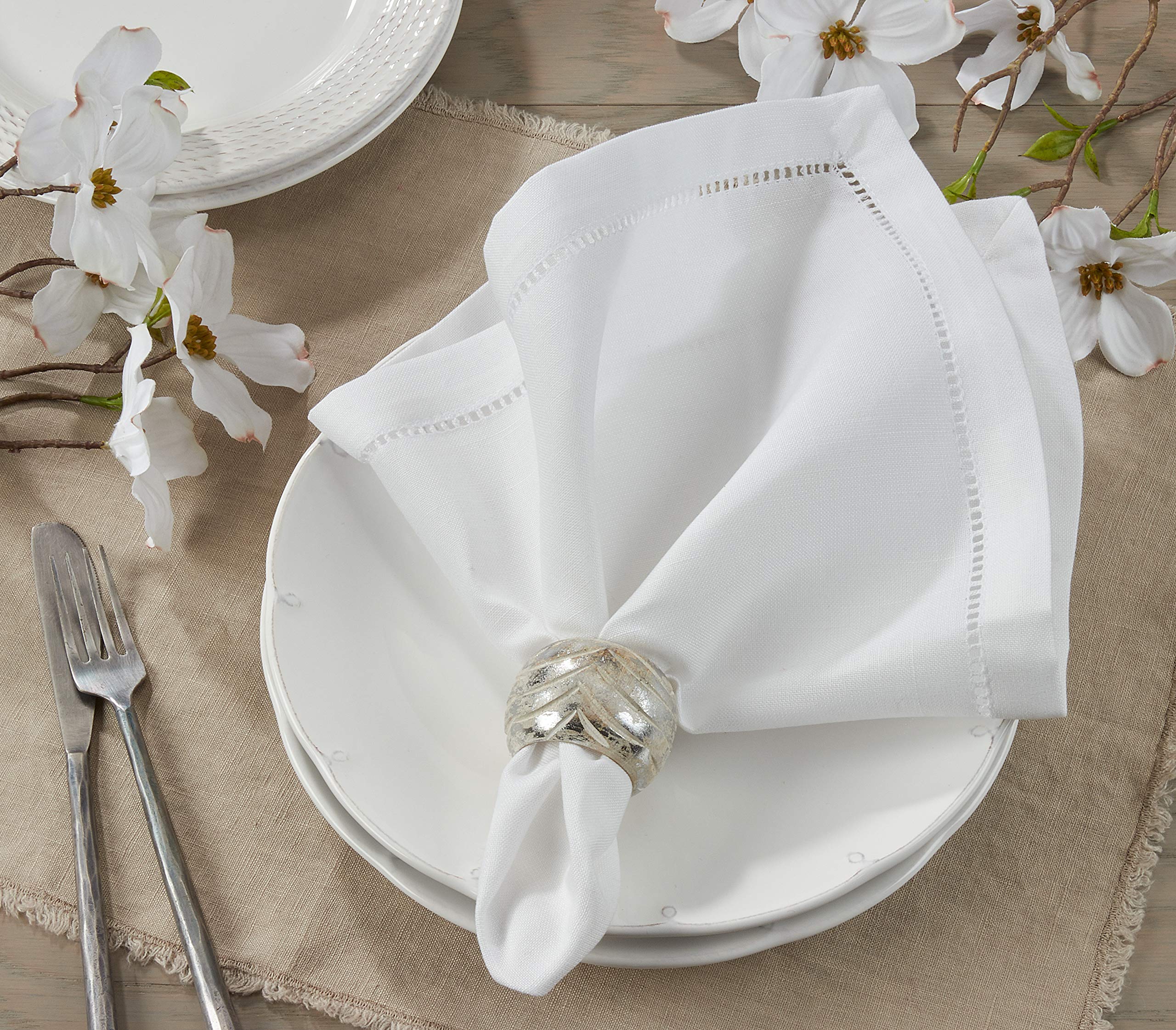 Saro Lifestyle Hemstitched Border Dinner Napkin (Set Of 12), White, 20''X20''