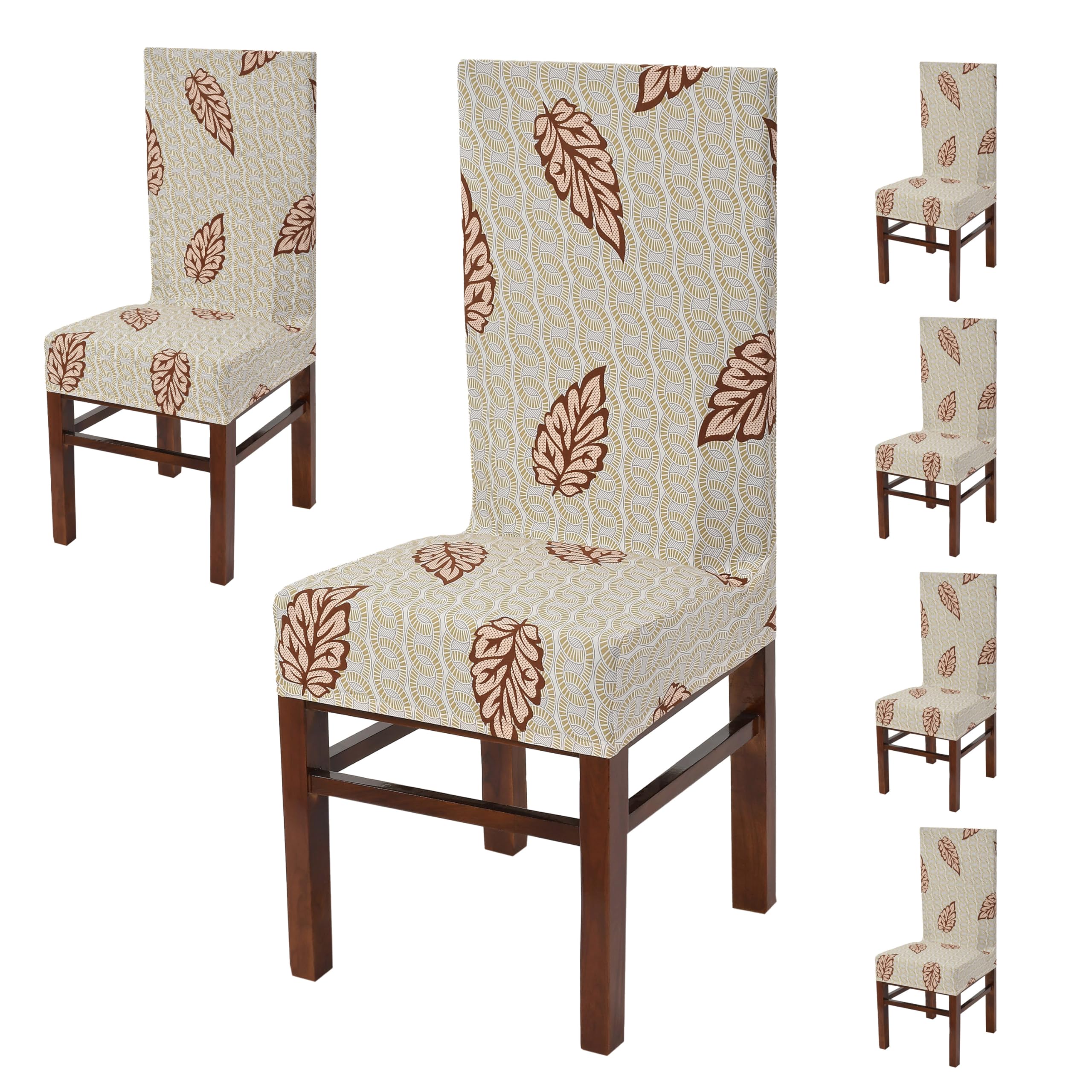 Yellow Weaves Elastic Stretchable Dining Chair Cover, Removable Washable Elastic Floral Printed Dining Chair Covers (Set Of 6, S