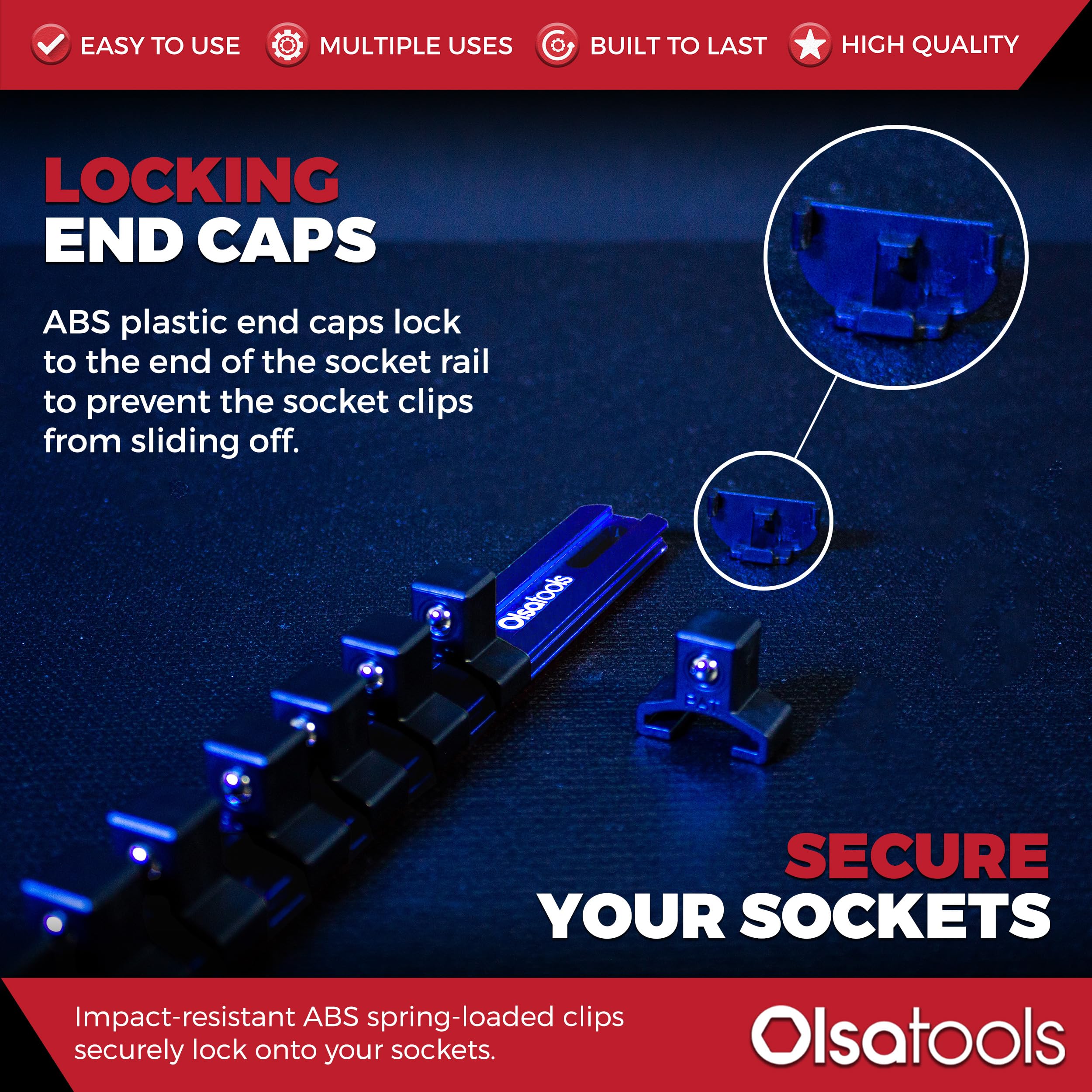 Olsa Tools 12-Inch Drive Aluminum Socket Organizer With Locking End Caps  Professional Quality Socket Holder (Blue)