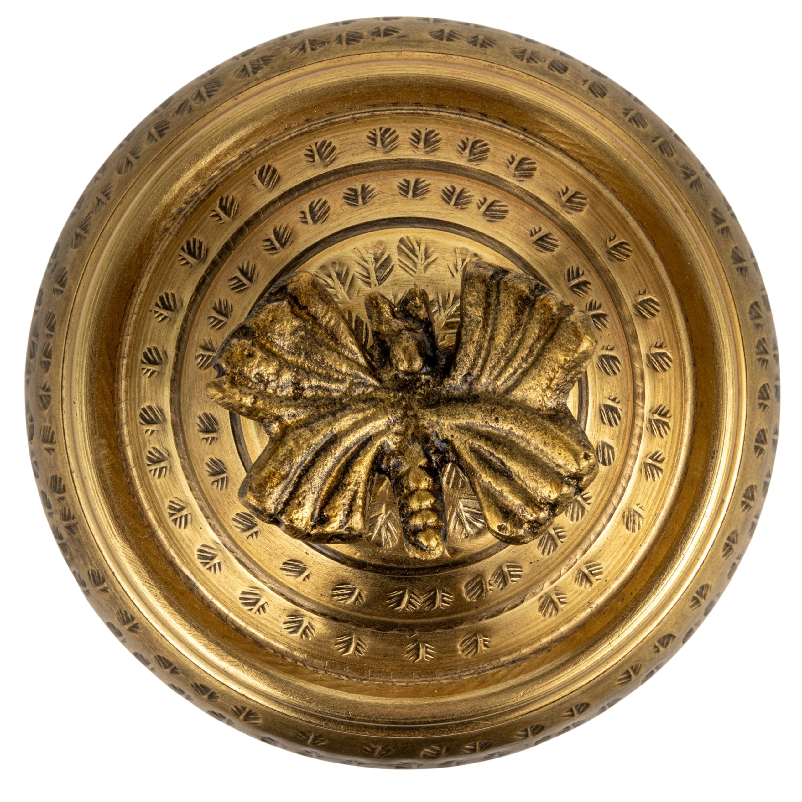 Creative Co-Op Round Hammered Metal Container with Butterfly Finial, Brass Finish