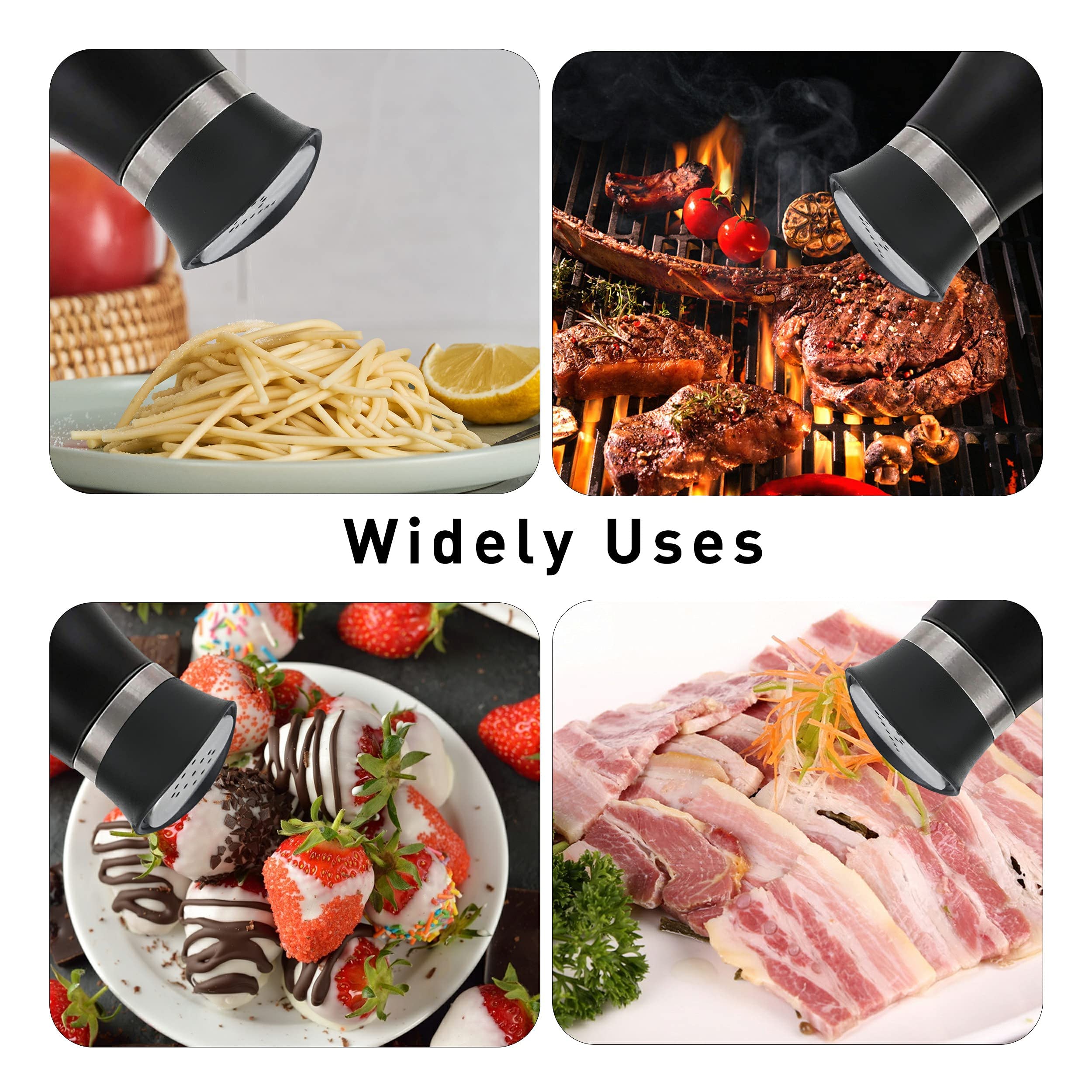 Salt And Pepper Shakers, Stainless Steel And Glass Bottle, Set Of 2, Black