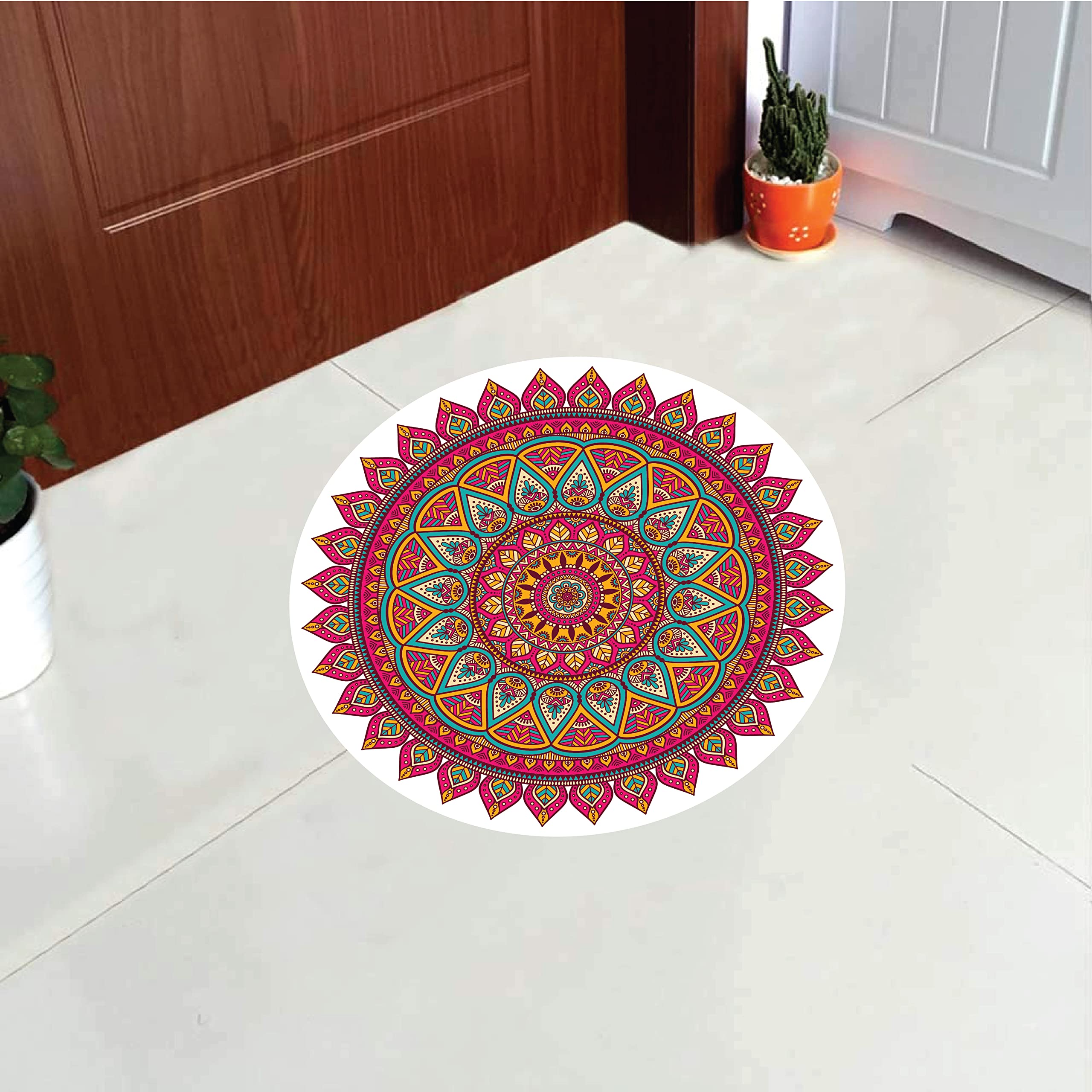 woopme Mandala Rangoli Floor Art Decor Diwali Sticker For Door Entrance Waterproof Printed Home Pooja Room Hall Multicoloured Pv