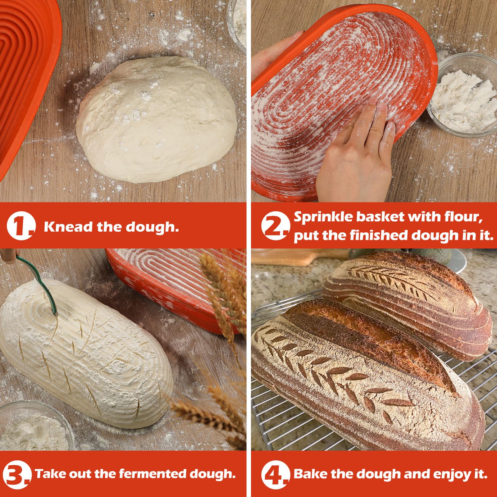 Webake Oval Bread Proofing Basket Silicone, 10 Inches Collapsible Sourdough Bread Baking Supplies Dough Proofing Bowl Containers