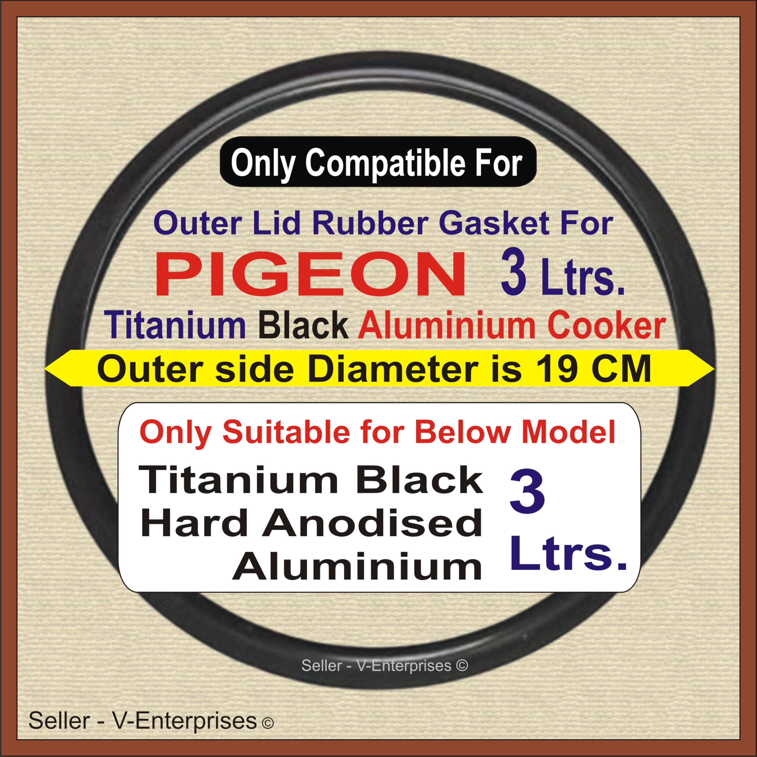 Outer Lid Rubber Gasket Compatible For 3 Litres Pigeon Titanium Blck Hard Anodised Aluminium Pressure Cooker. Outer Side Dimeter