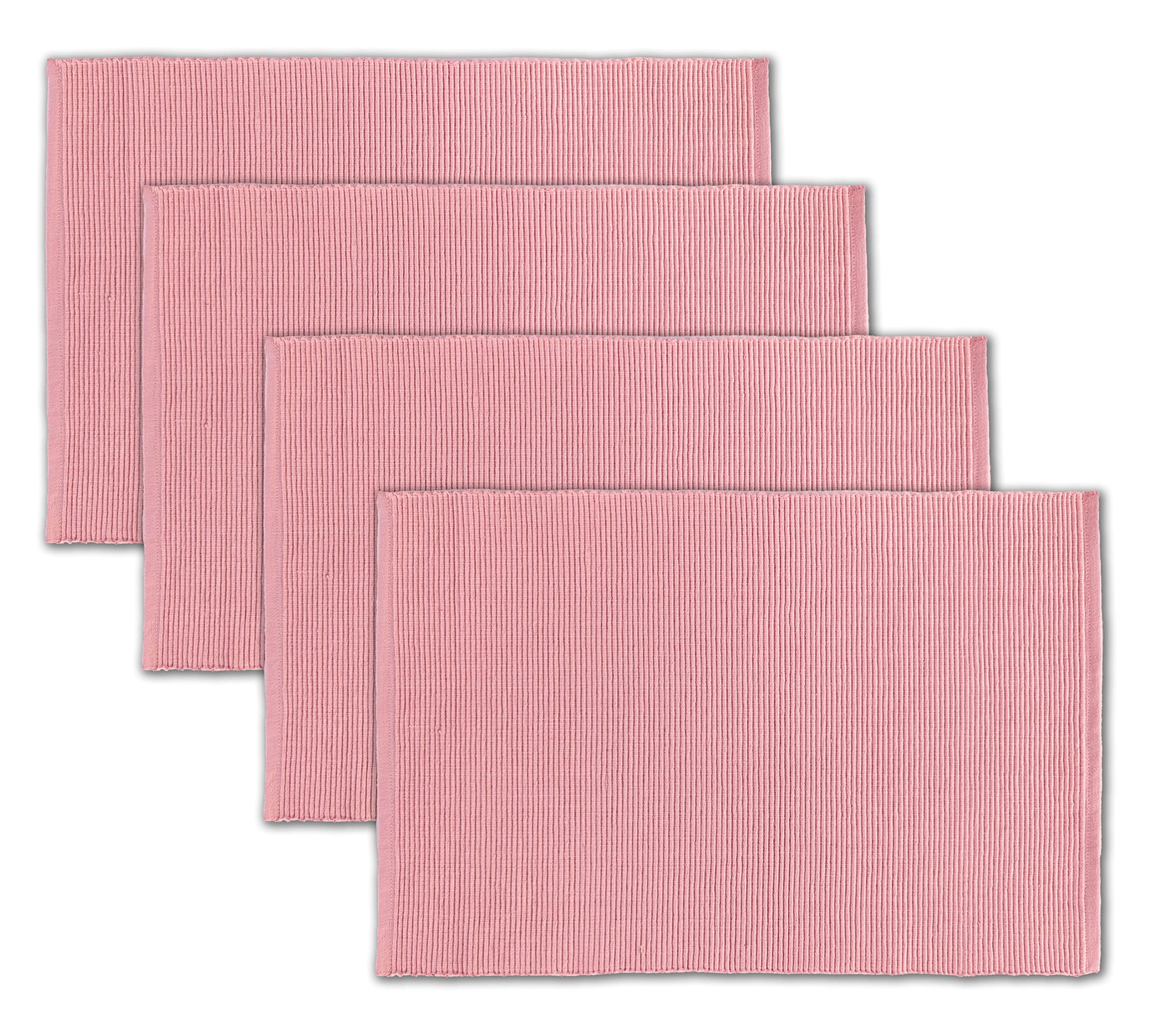 Avka Studio 100% Cotton Ribbed Placemats - Set Of 4-13 X 19 Inches - Dull Pink - Everyday Basic Cloth Table Mats - Thick Constru