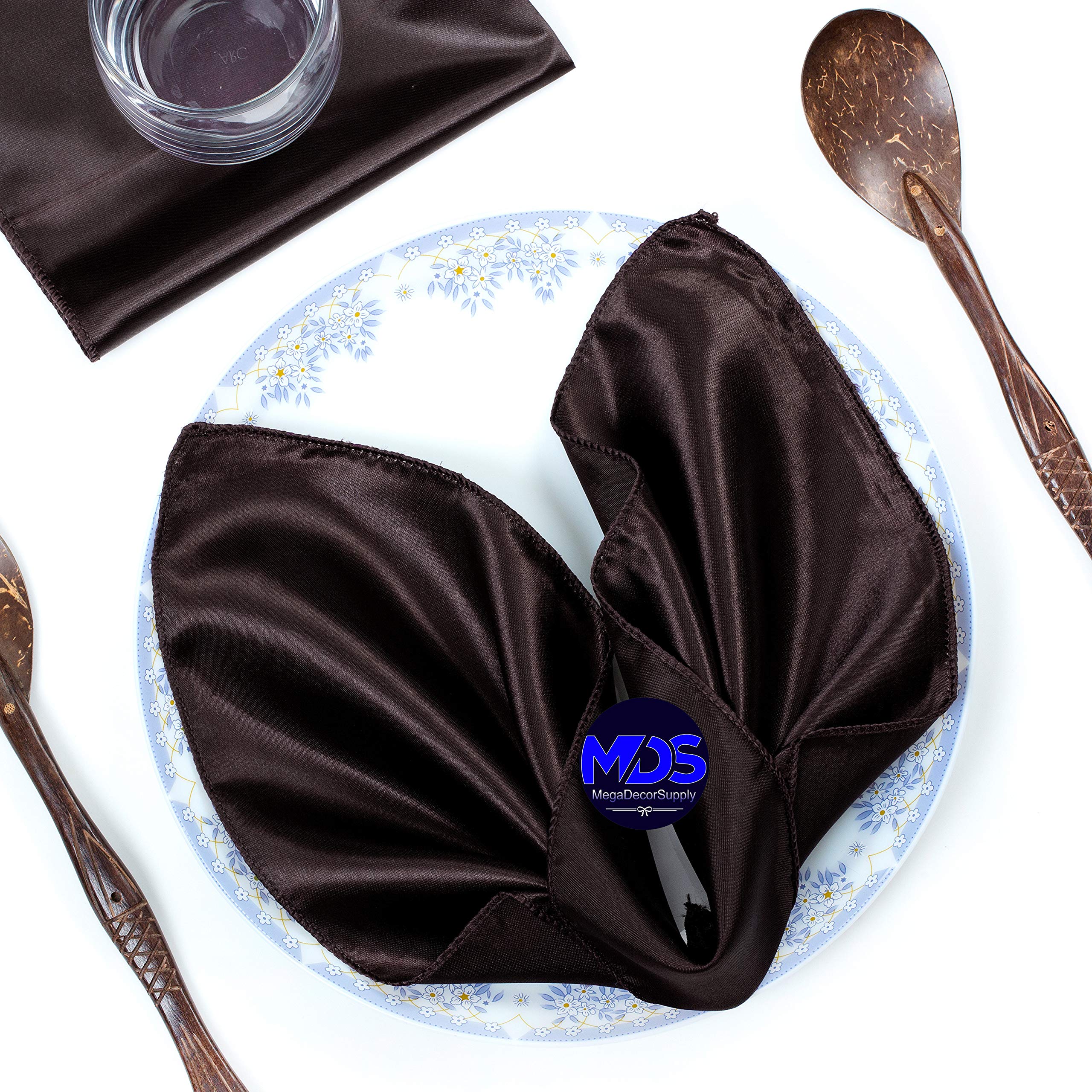 Mds Pack Of 100 Wedding Satin 12''X 12'' Square Dinner Napkin Or Handkerchief For Wedding Banquet Decoration - Coffee