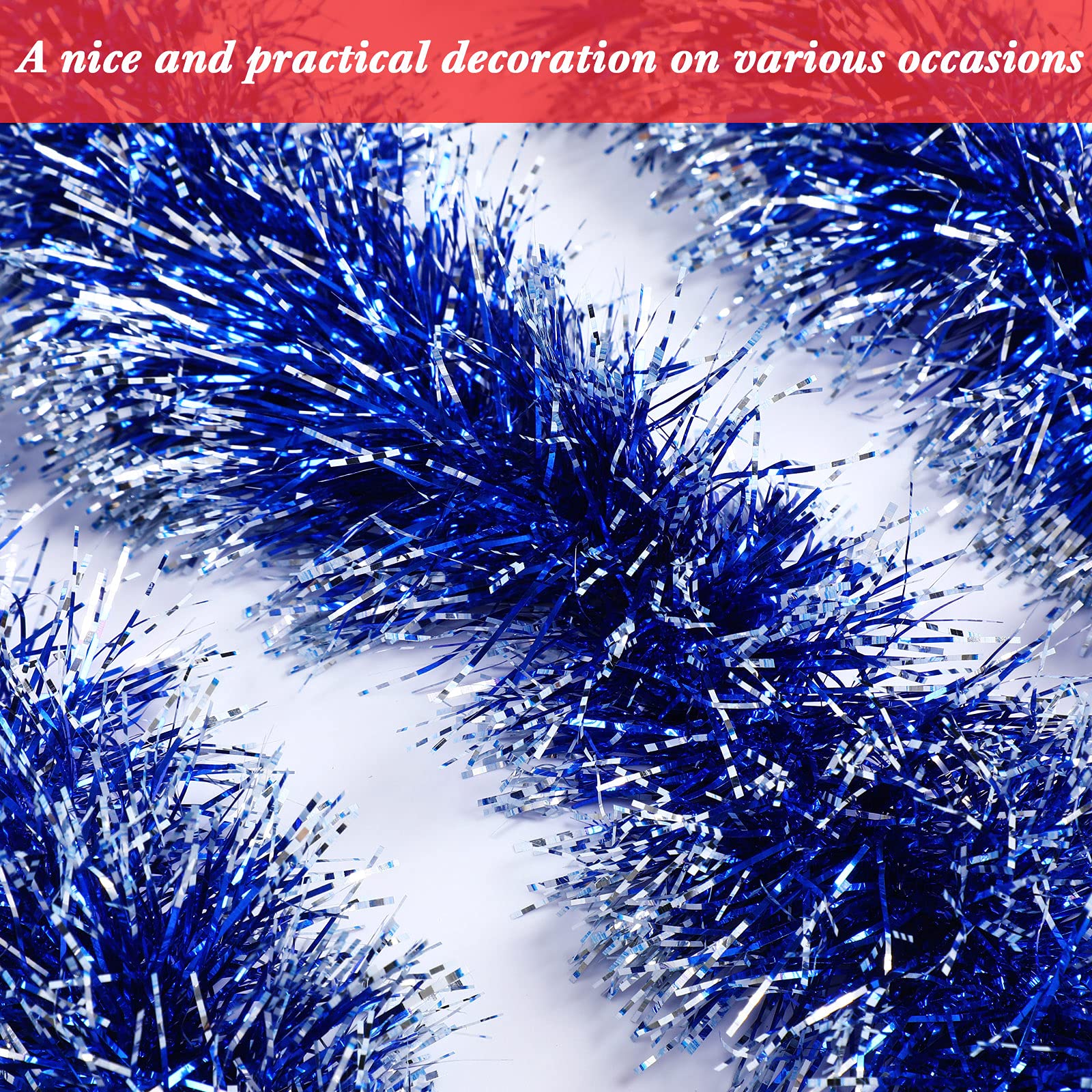 50 Feet Christmas Tinsel Garland Metallic Twist Garland Frost Tip Glitter Xmas Tree Decorations Shiny Wreath for Christmas Party