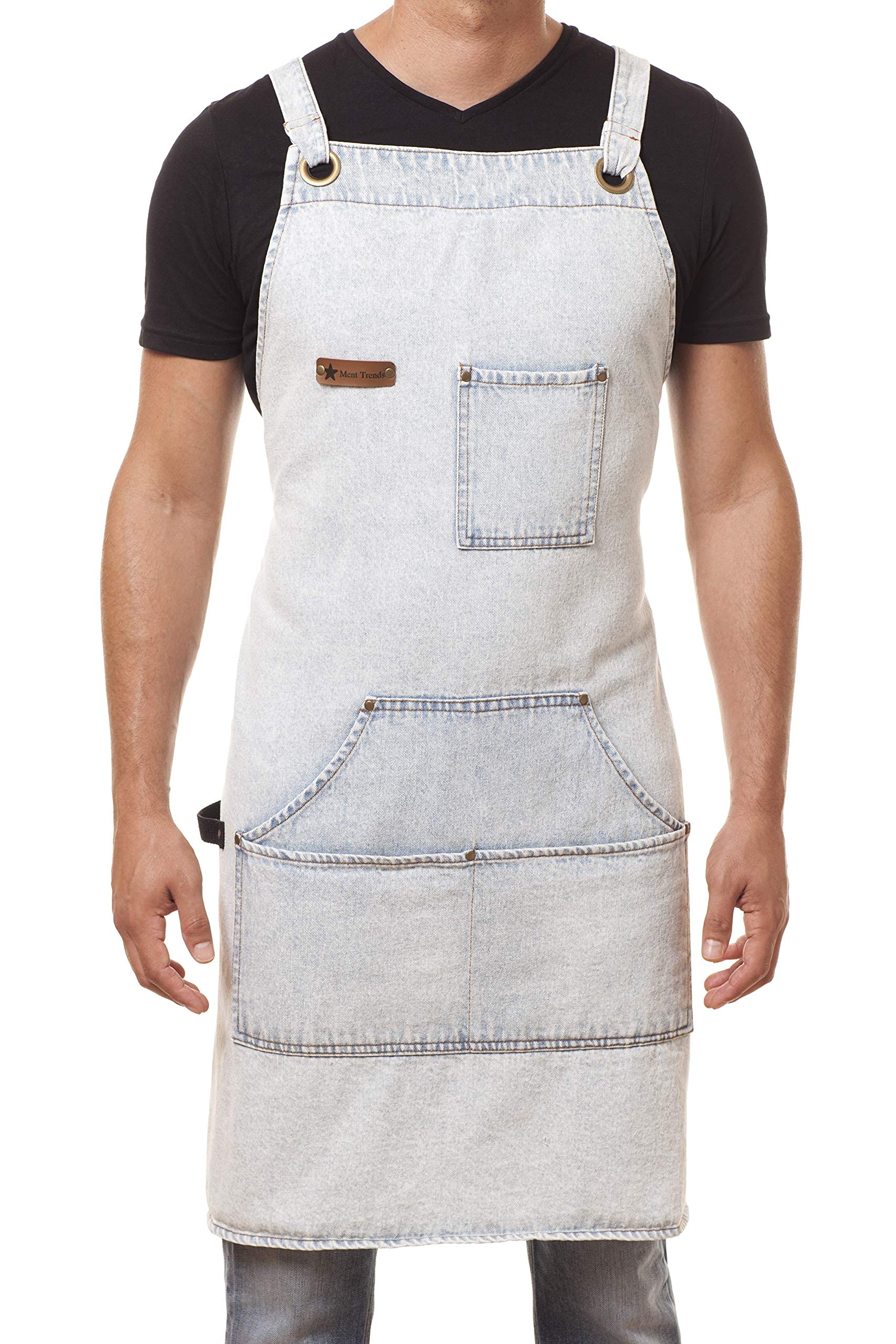 Arawak Brave Distressed Denim Apron Chef Kitchen Bbq Grill Light Blue Towel Loop + Quick Release Buckle + Tool Pockets Adjustabl