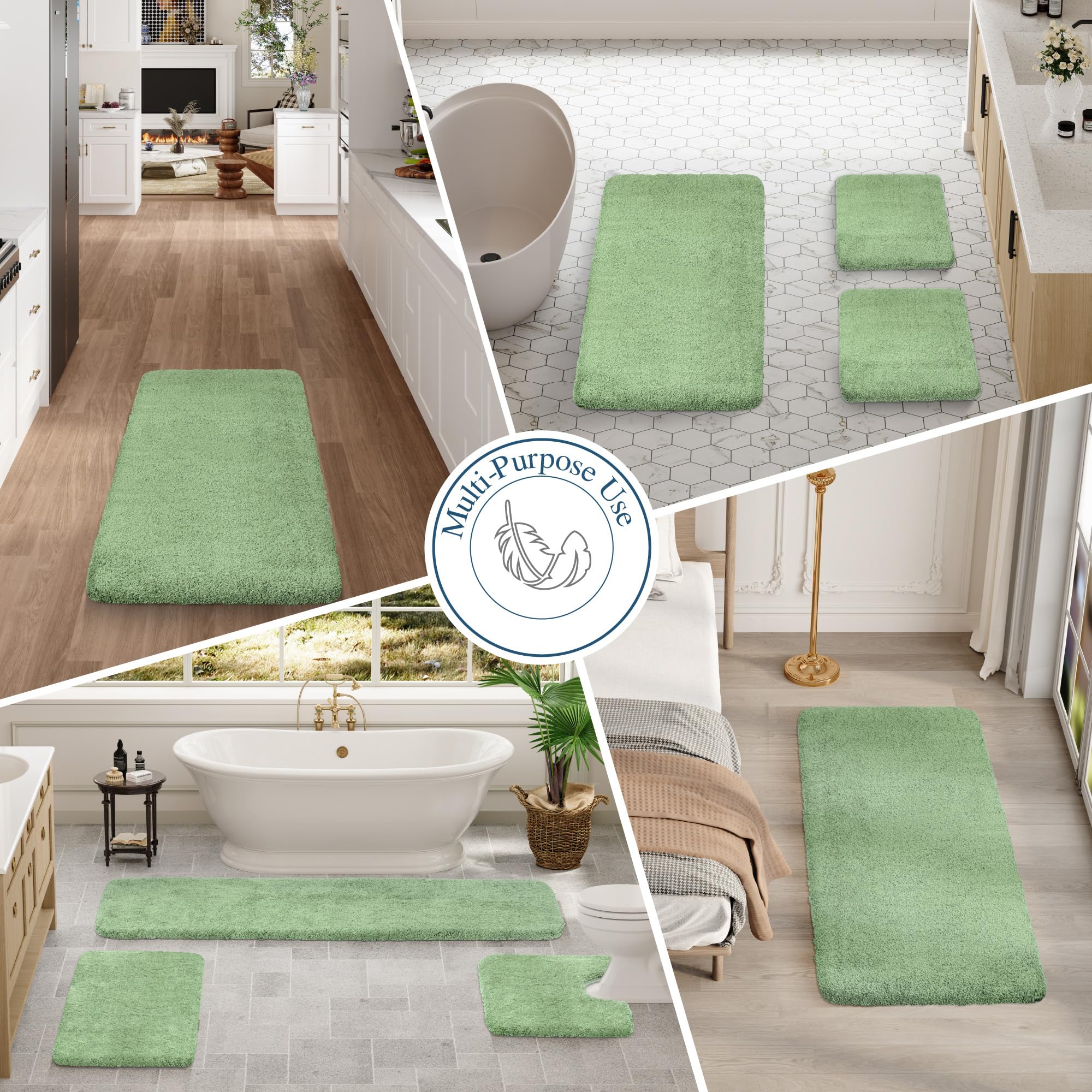 Walensee Bathroom Rug Non Slip Bath Mat for Bathroom (16 x 24  sage Green) Water Absorbent Soft Microfiber Shaggy Bathroom Mat Machine Washable Bath Rug for Bathroom Thick Plush Rugs for Shower
