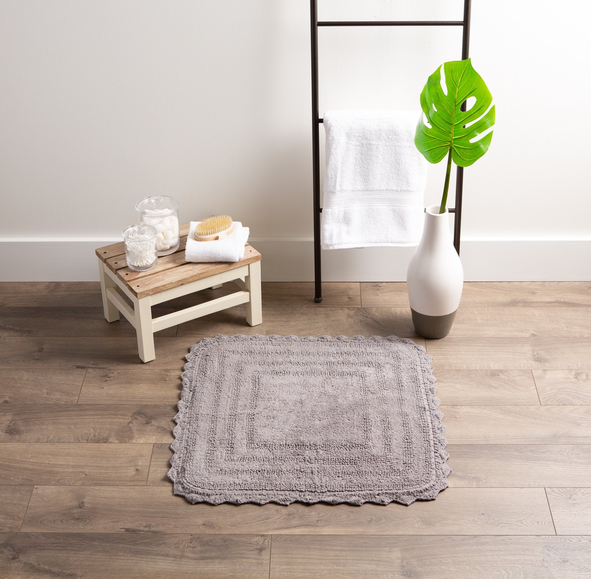 DII Crochet Collection Reversible Bath Mat  Square  24x24  Gray