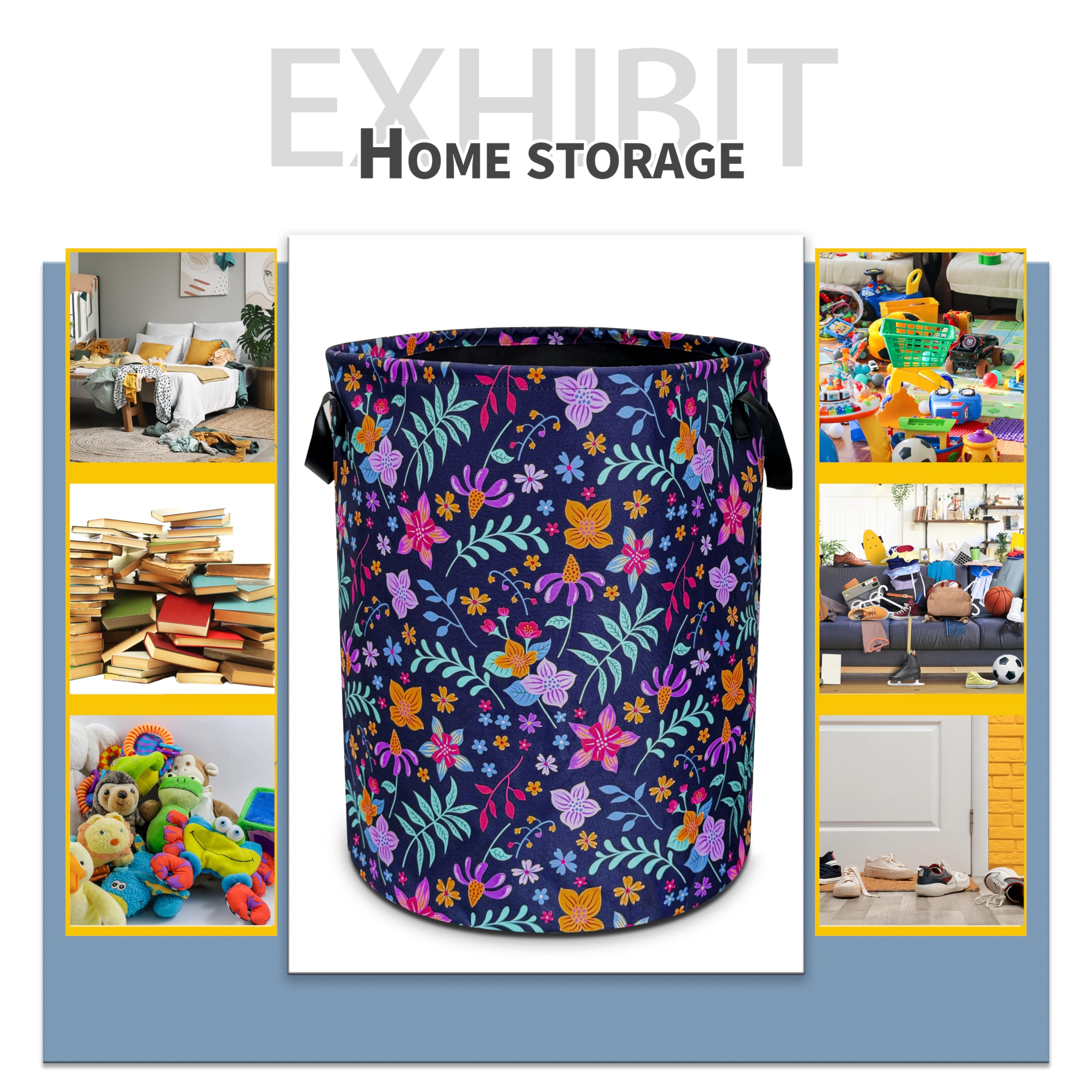 Flowers Laundry Basket Floral Foldable Oxford Cloth Funny Tote Bag Laundry Hamper Clothes Storage Bucket Toy Organizer For Bathr