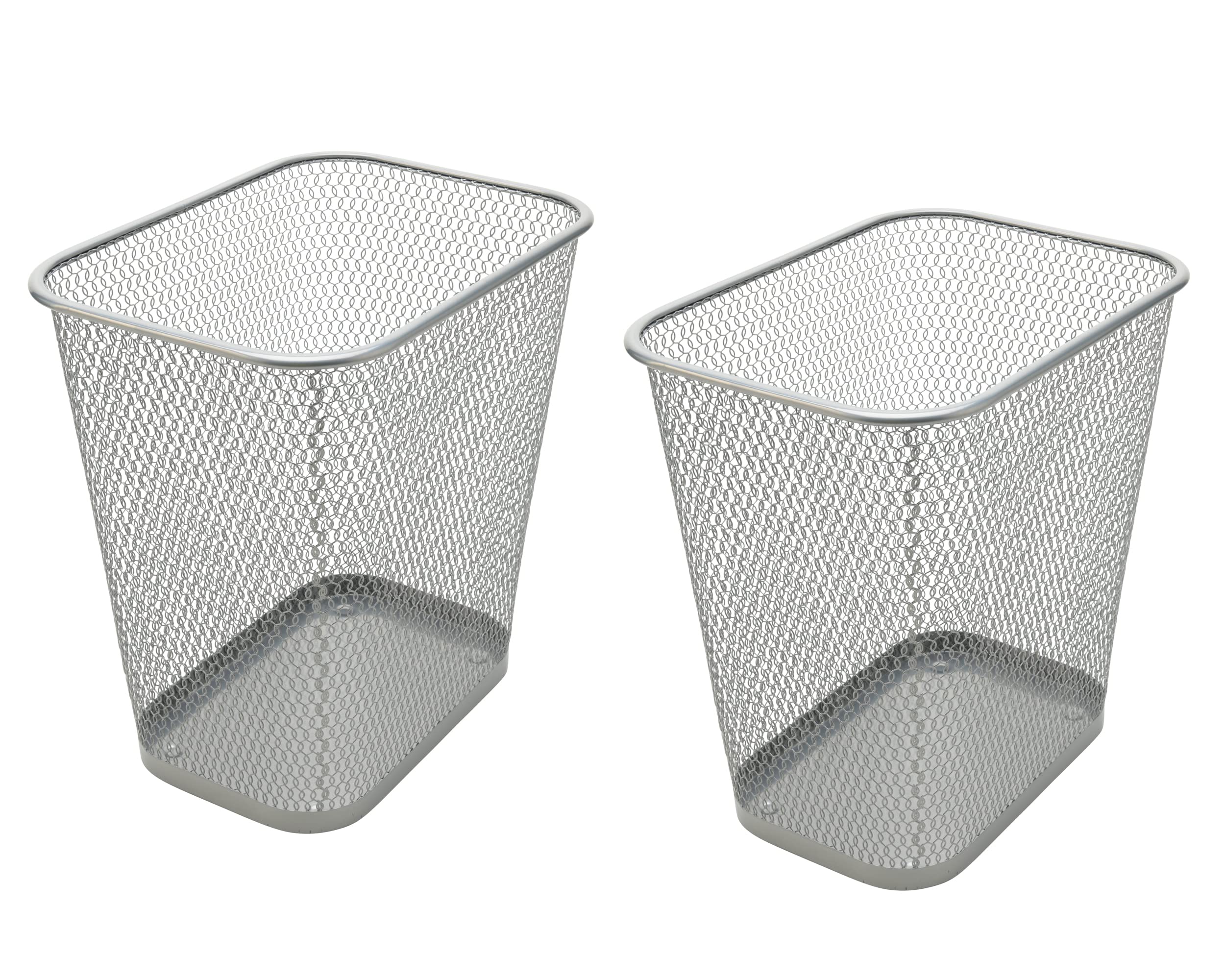 Ybm Home Mesh Wastebasket Trash Can For Home And Office Workspace, Metal Office Trash Can Rectangular-Shaped, 3.5 Gallon (2 Pack