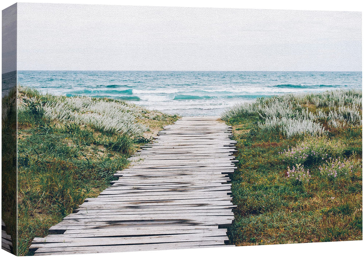 Signford Canvas Print Wall Art Wooden Walkway Onto The Beach Shore Nature Wilderness Photography Realism Nautical Scenic Relax/C