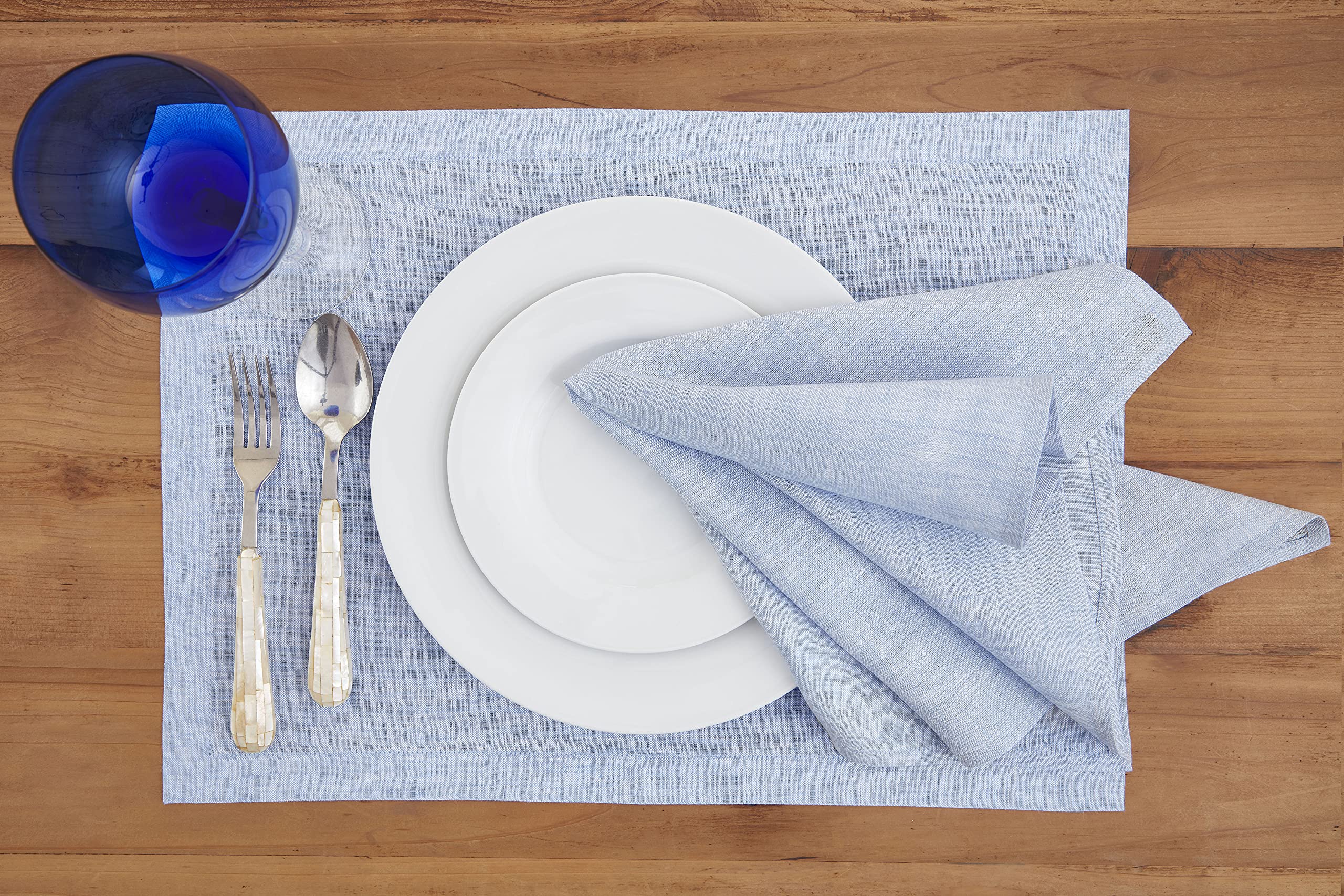 Solino Home Linen Dinner Napkins 20 X 20 Inch - 100% Pure Linen Chambray Blue Cloth Napkins Set Of 4 For Spring, Easter - Athena