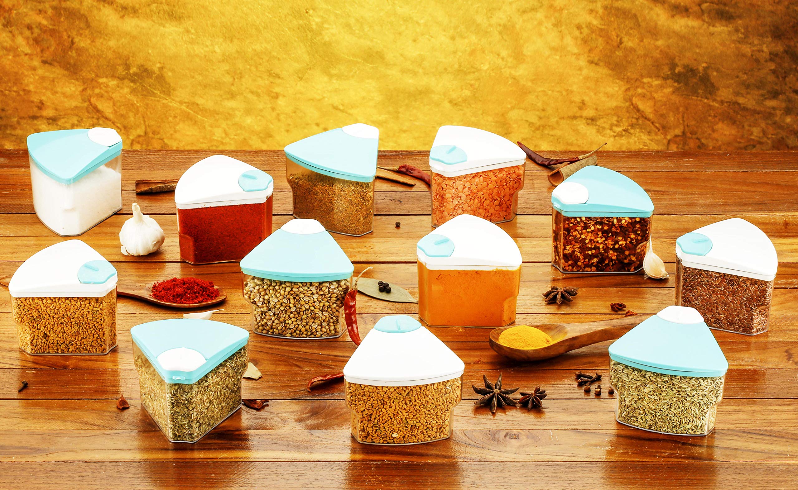 Furious 360 Spice Rack Set of 18 Piece 3 Layer Spice Set -Plastic (White and Blue-18)