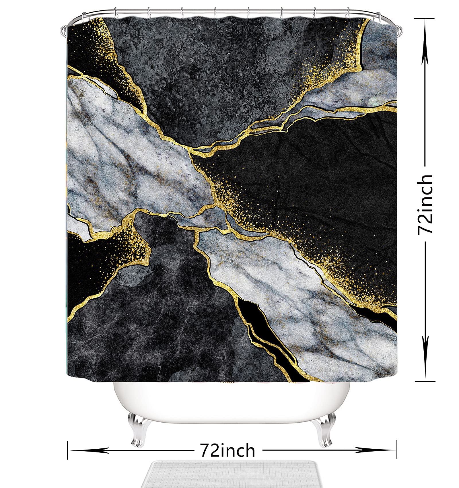 Domoku Black Gold Marble Shower Curtain Black Golden Cracked Lines Abstract Modern Shower Curtain for Bathroom Decor Waterproof Texture Washable Fabric Shower Curtain 72 X 72