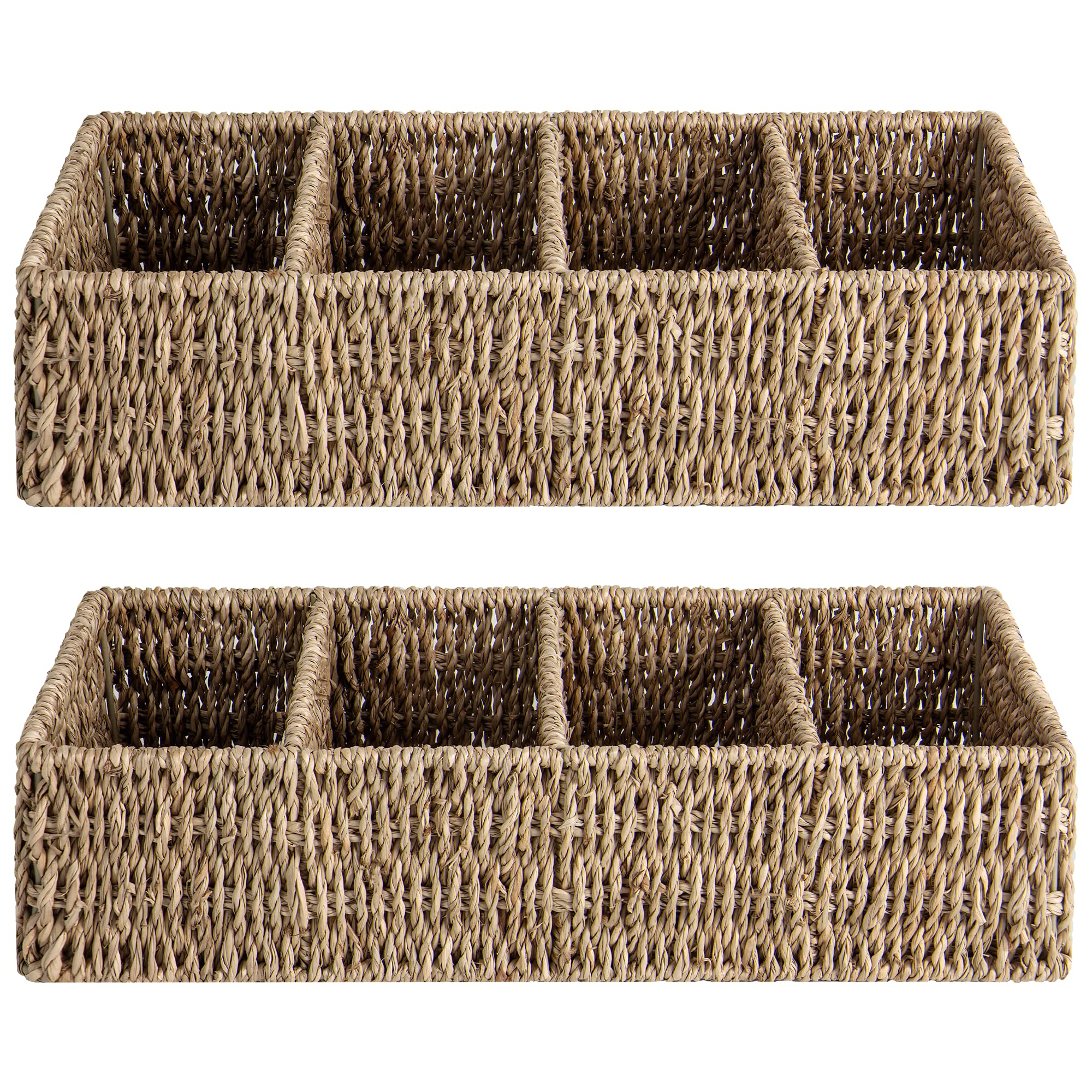 Storageworks Small Baskets For Organizing, Wicker Baskets For Organizing With 4 Sections, Seagrass Baskets, Handwoven Desk Baske