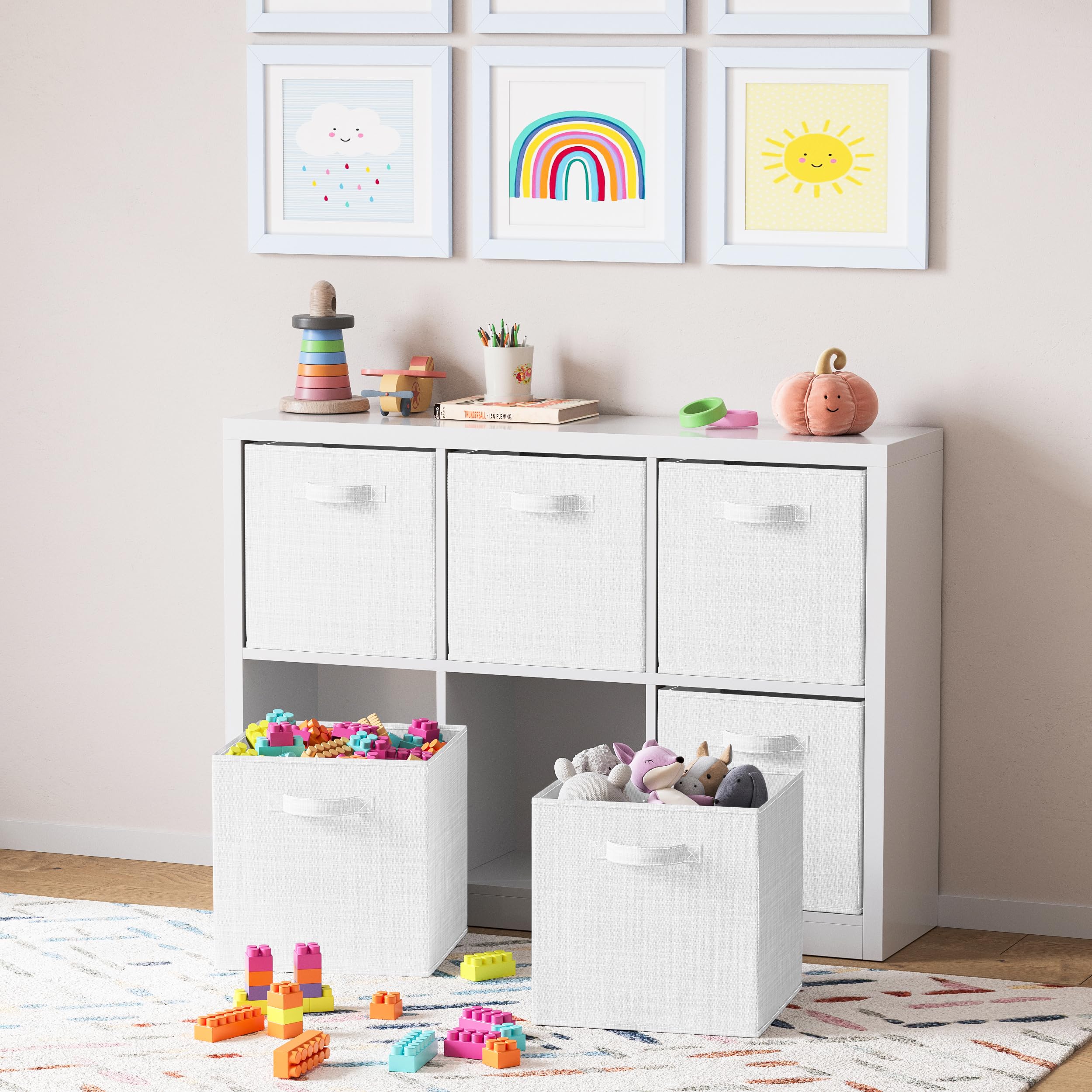 NEATERIZE Cube Storage Baskets for Organizing -13x13 Inch - Set of 6 Heavy-Duty Storage Cubes for Storage and Organization. Bins for Cubby Storage Boxes Or Cube Storage Organizer (Textured White-Grey)