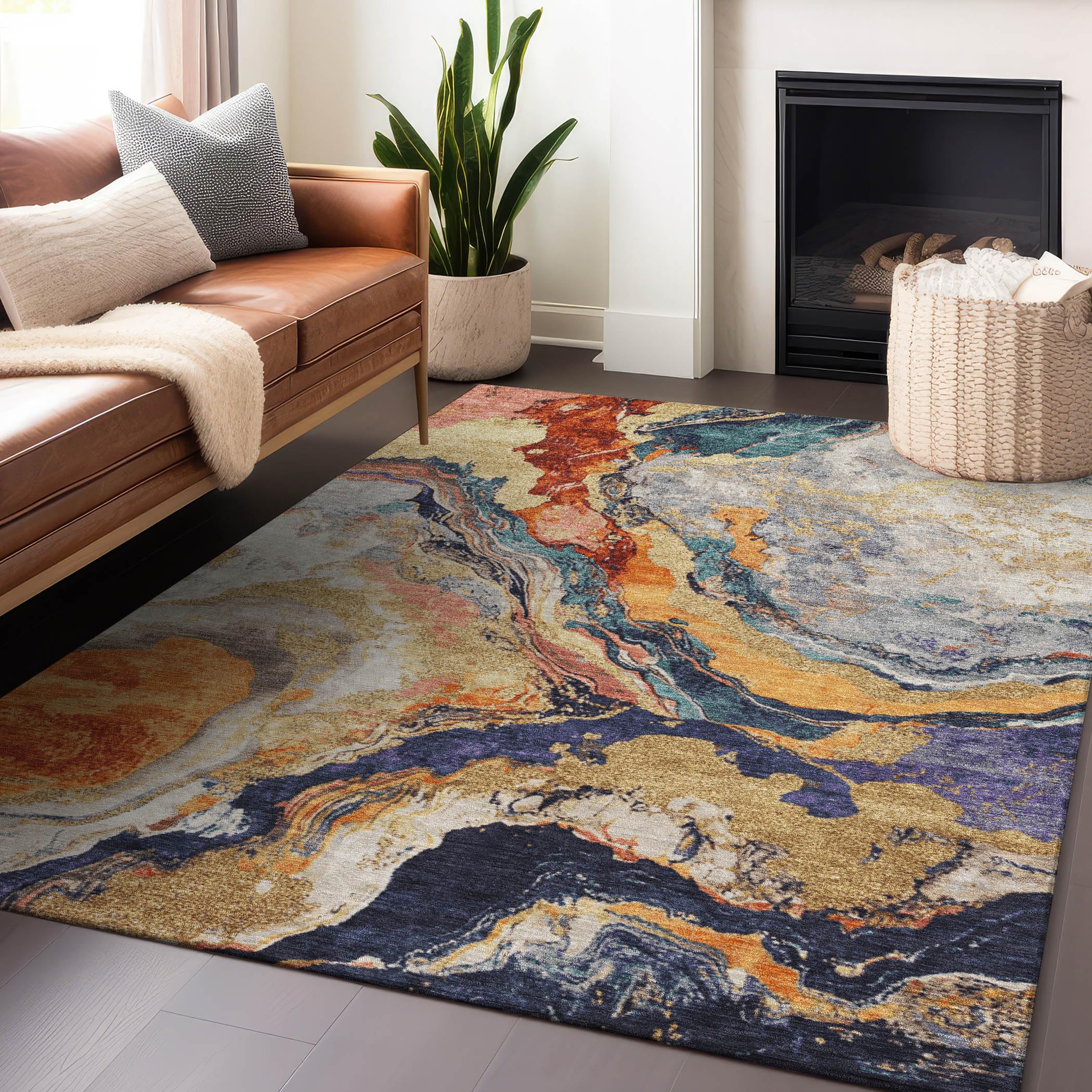Machine Washable Indoor/Outdoor Chantille Linen 8 x 10 Rug