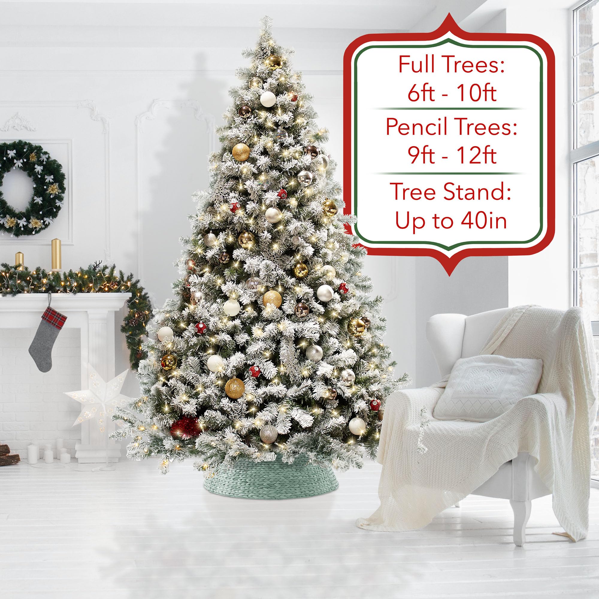 Casafield 42-Inch Christmas Tree Collar, Woven Water Hyacinth Tree Base Cover with Cord Cut Out, Seafoam