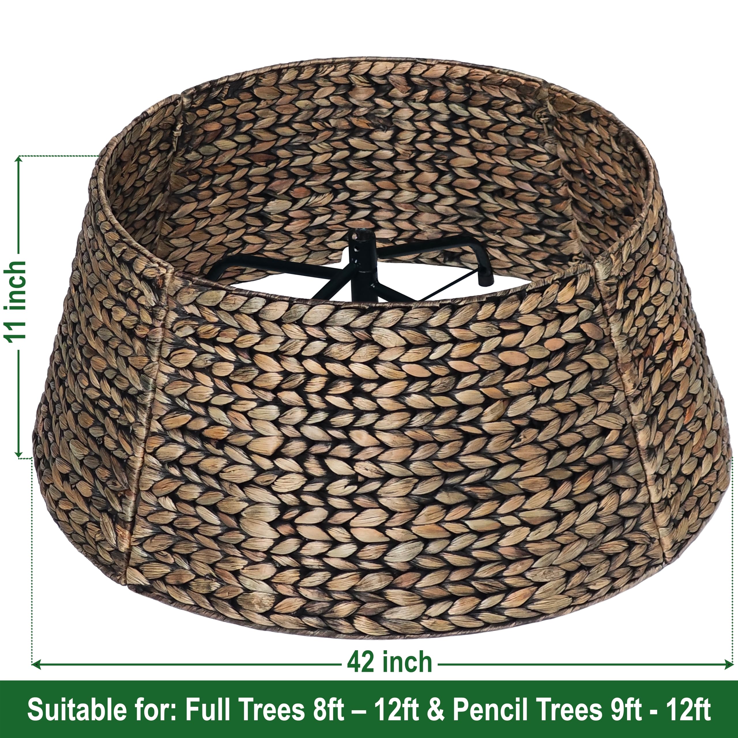 CENBOSS Rattan Christmas Tree Collar, Wicker Tree Skirt & Stand Base Cover (Black Wash, 42 inch)