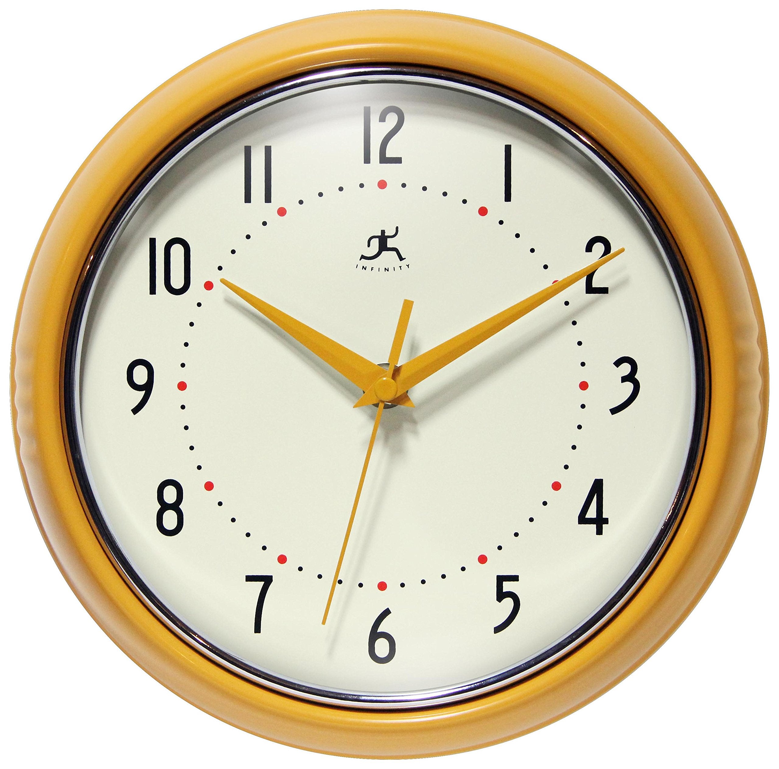 Infinity Instruments LTD. Retro 9 inch Silent Sweep Non-Ticking Mid Century Modern Kitchen Diner Wall Clock Quartz Movement Retr