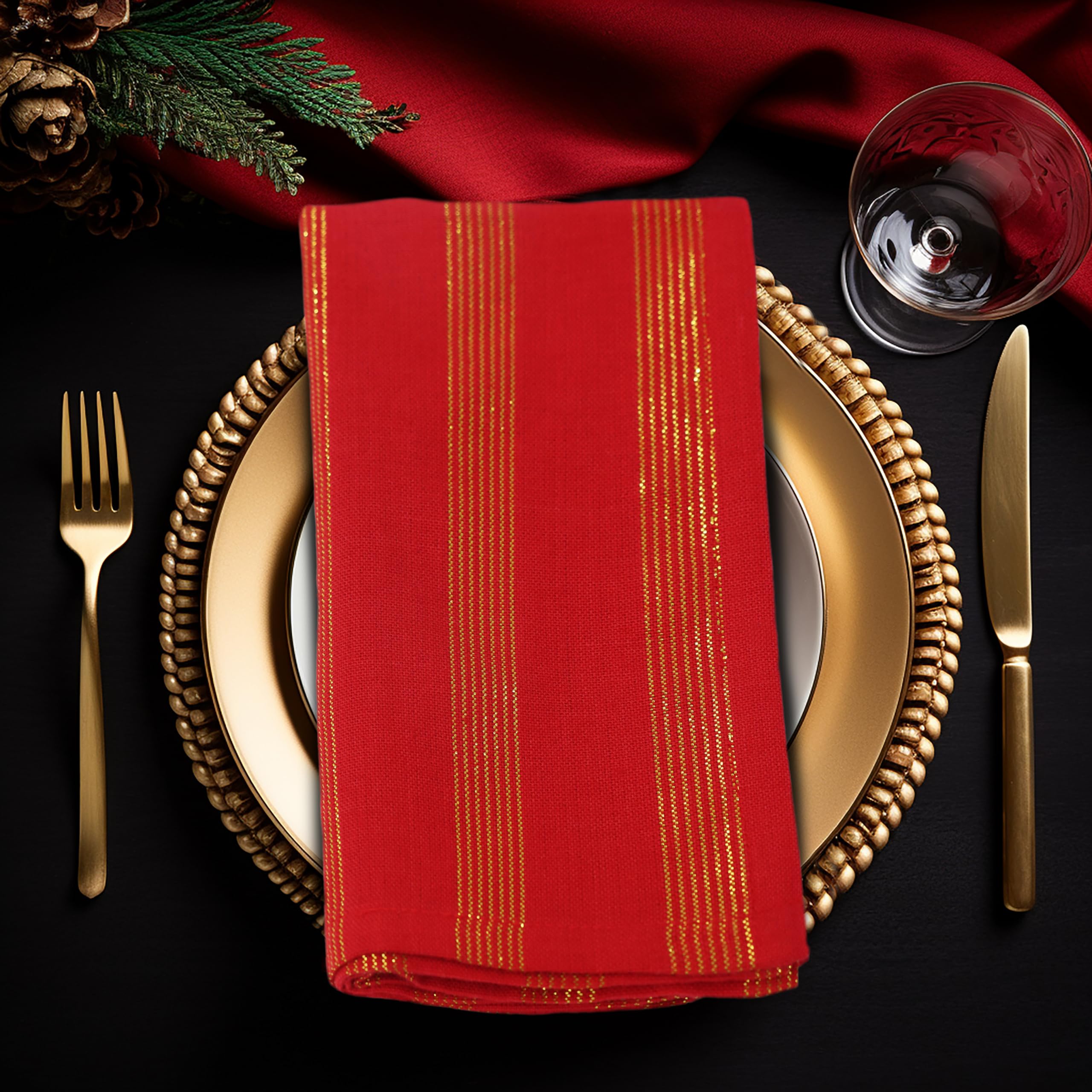 COTTON CRAFT Christmas Dinner Napkins - Set of 12 Cotton Cloth Napkins - Soft Reusable Washable - Xmas Festive Party Holiday Tab